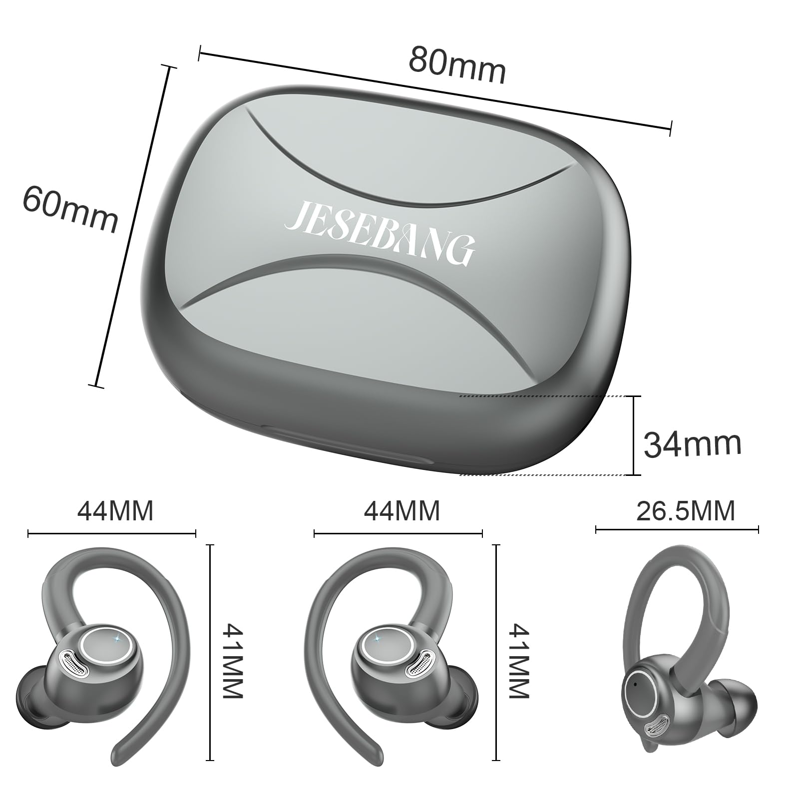 Jesebang 2024 Wireless Bluetooth 5.3 Sports Headphones - HiFi Stereo Earbuds with ENC Mic, IP7 Waterproof, 40H Playtime & LED Display - Perfect for Running, Gym Workouts & Outdoor Activities