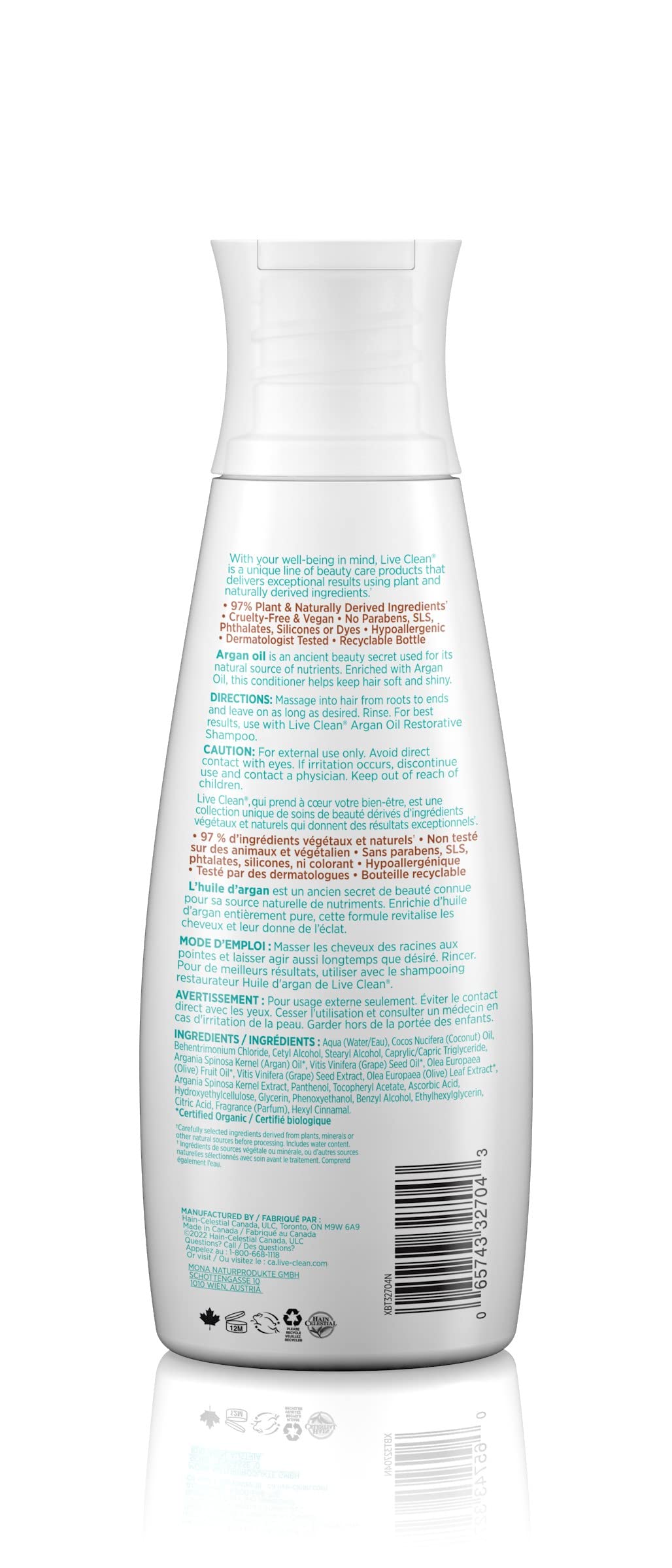 Live Clean Argan Oil Restorative Conditioner for Dry & Damaged Hair - 12 oz | Hydrating & Repairing Hair Treatment for Smooth, Shiny Locks | Perfect for Daily Use & Salon-Quality Results at Home