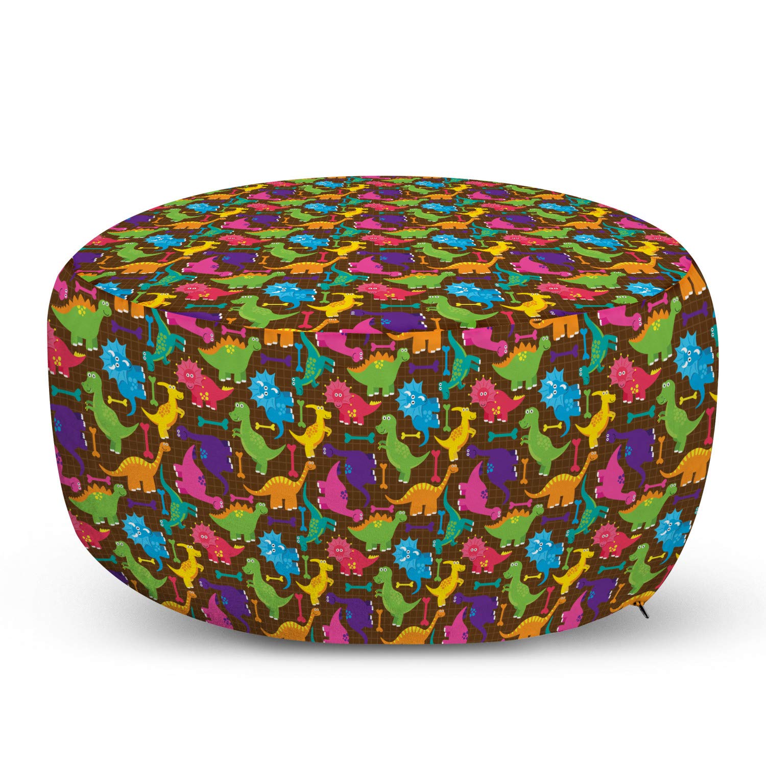 Ambesonne Tyrannosaurus Pouf Cover with Zipper - Video Game Style Dinosaur Print Decorative Pillow Case for Boys Room, Soft Fabric Unstuffed Ottoman Slipcover 30