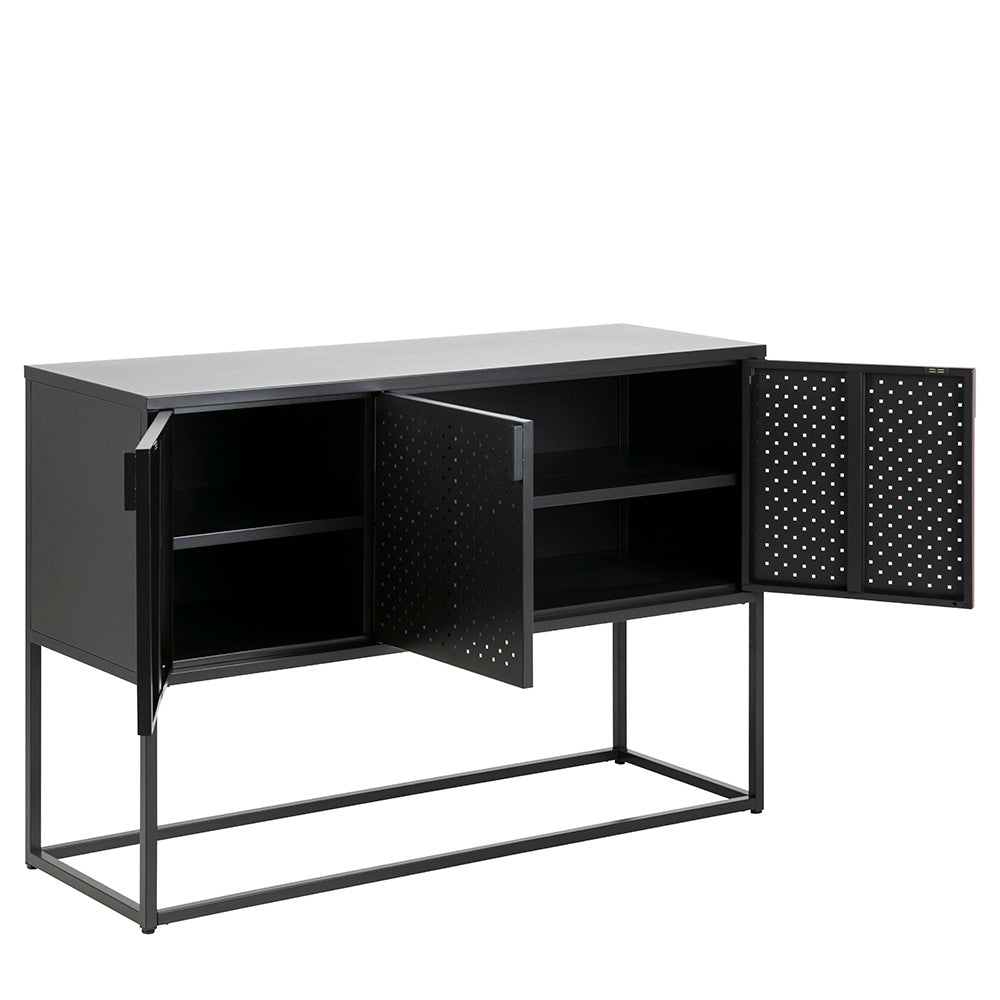 Modern Newton 3-Door Sideboard Cabinet 120cm Wide - Black Wooden Storage Buffet for Dining Room & Living Room - Perfect for Organizing Dishes, Linens & Home Decor