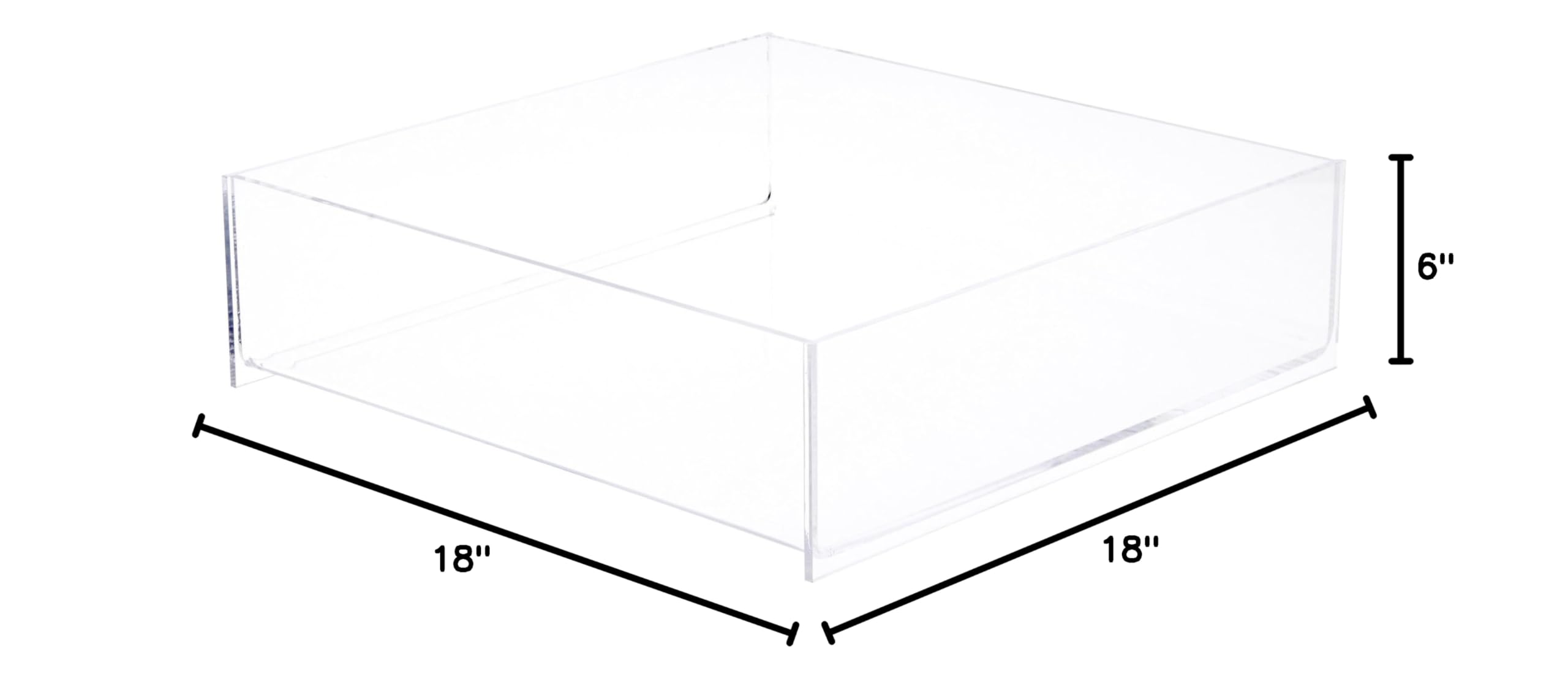 18x18x6 Inch Clear Acrylic Square Open Top Display Tray for Retail Merchandising - Perfect for Store Counters, Trade Shows & Product Showcases