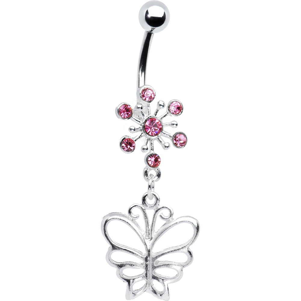 Body Candy Pink Explosion Butterfly Belly Ring - Stainless Steel Navel Piercing Jewelry for Women, Cute & Trendy Belly Button Ring - Perfect for Summer, Beach, Pool Parties & Body Piercing Fashion
