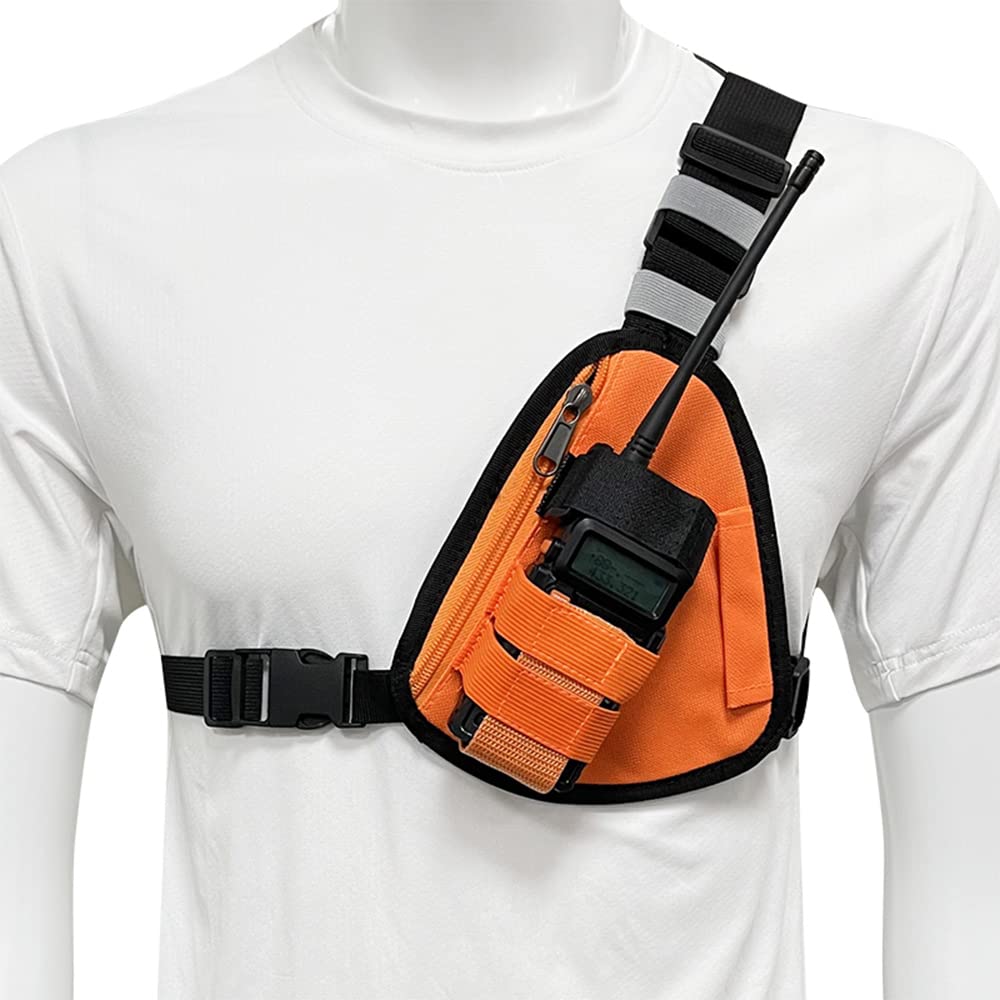 LSENG Adjustable Chest Harness Radio Holster for Motorola & BAOFENG Walkie Talkies - Durable Orange Tactical Gear for Outdoor Adventures, Hiking, Construction & Security Work