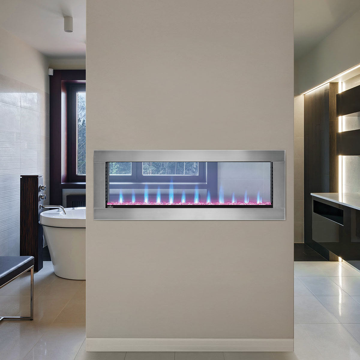 Napoleon Clearion Elite 50-Inch Stainless Steel Electric Fireplace with See-Through Design - Perfect for Living Rooms, Bedrooms & Modern Home Decor