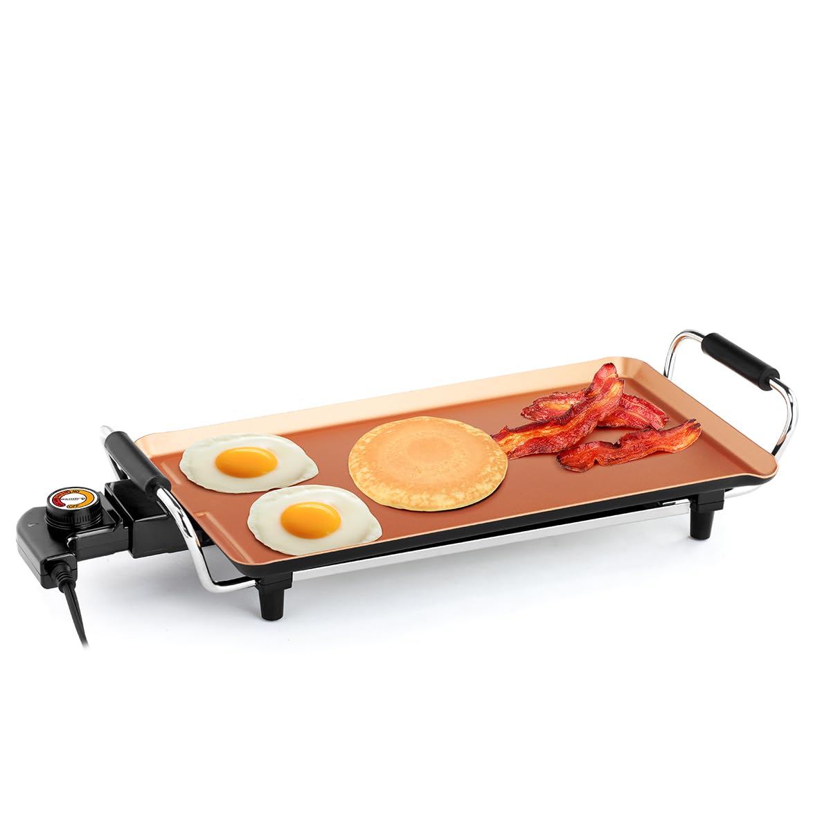 Holstein Housewares 16-Inch Electric Griddle - Non-Stick Smokeless Cooktop with Healthy Eco Coating | Large Cooking Surface for Pancakes, Eggs, Burgers & More | Perfect for Breakfast, BBQ & Family Gatherings | Copper & Black