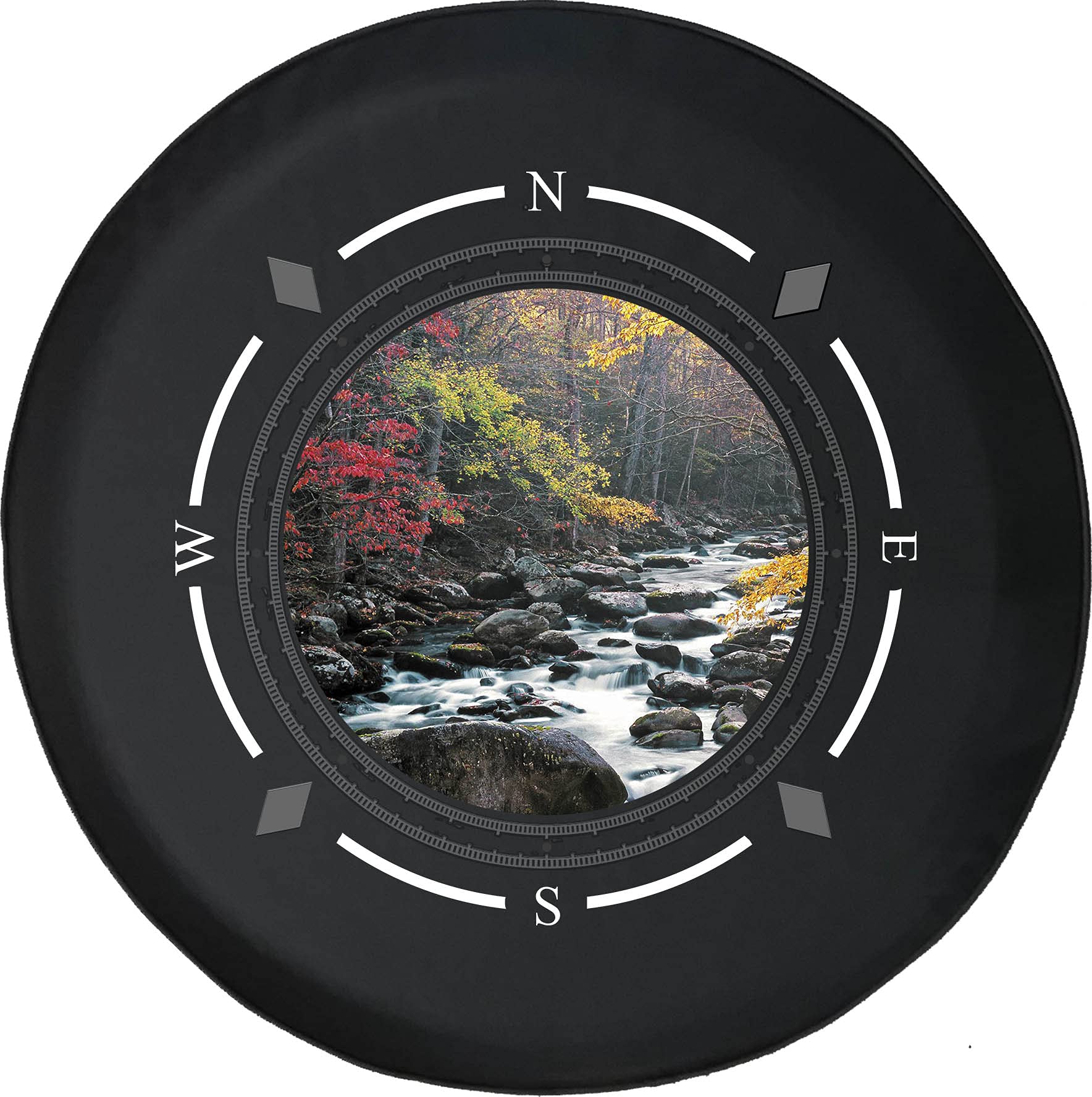 American Unlimited Spare Tire Cover with Compass Design - Tennessee River & Rocky Mountains Tree Pattern - Universal Fit for SUV, Trailer, RV & Most Vehicles - Durable Wheel Protection for Outdoor Adventures & Road Trips