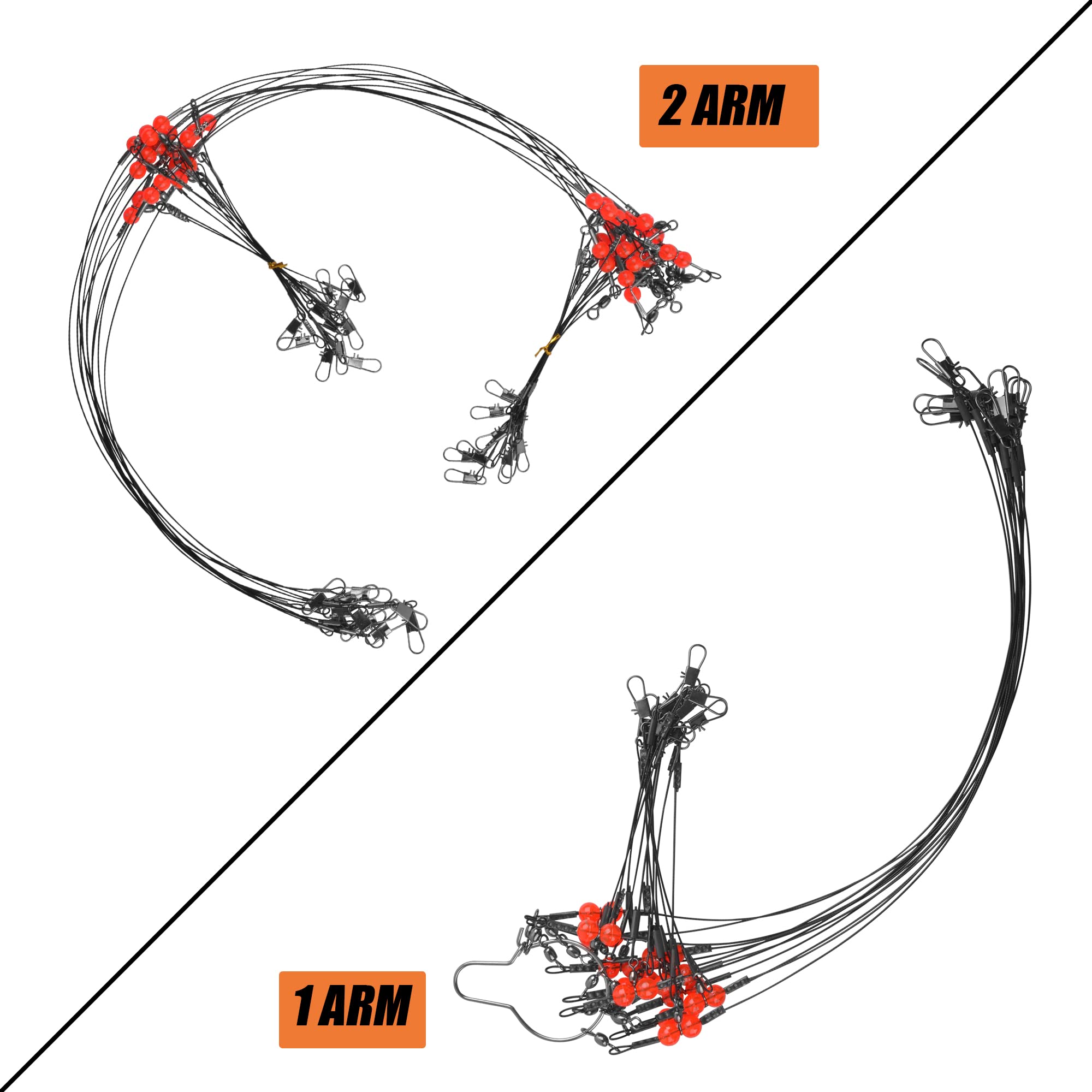 12pcs/24pcs Saltwater Fishing Leader Rigs with Swivel Snaps & Red Beads - Strong Wire Bottom Fishing Rigs for Baits, Lures & Hooks - Perfect for Ocean, Pier & Deep Sea Fishing