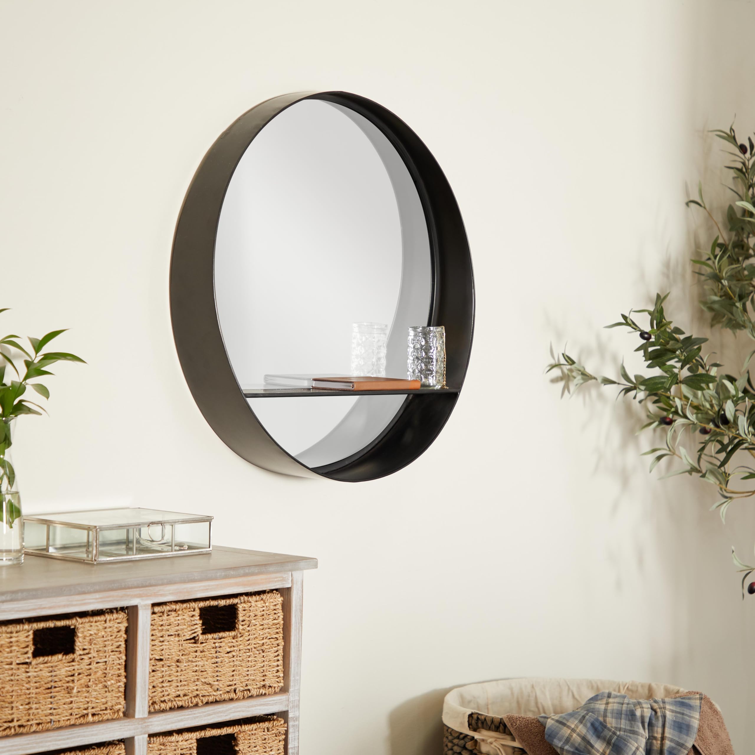 Deco 79 Black Metal Wall Mirror with Shelf - 24
