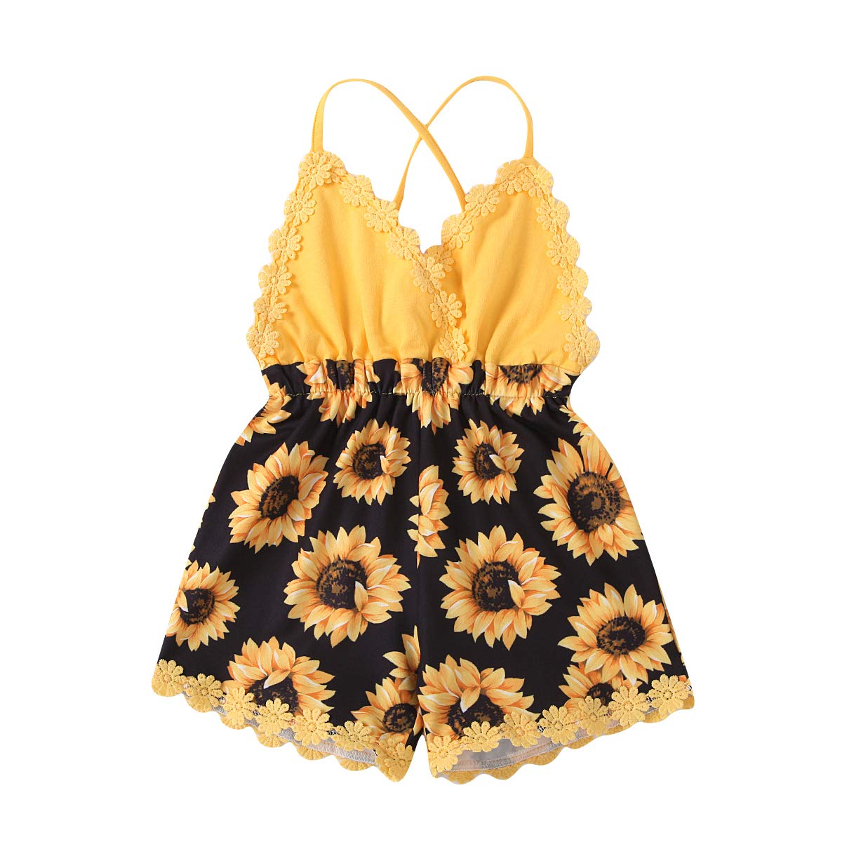 Newborn Baby & Toddler Girls Sunflower Romper - Backless Strap Bodysuit Jumpsuit Outfit for Summer | Cute Sunflower Print Baby Clothes for Beach, Photo Shoots & Outdoor Play