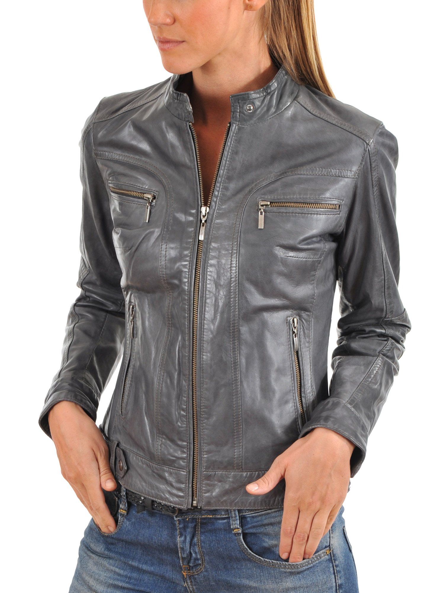 Women's Vintage Lambskin Leather Jacket - Winter Bomber Biker Jacket for Fashion & Motorcycle Riding | Perfect for Casual Outfits, Night Out & Cold Weather Protection