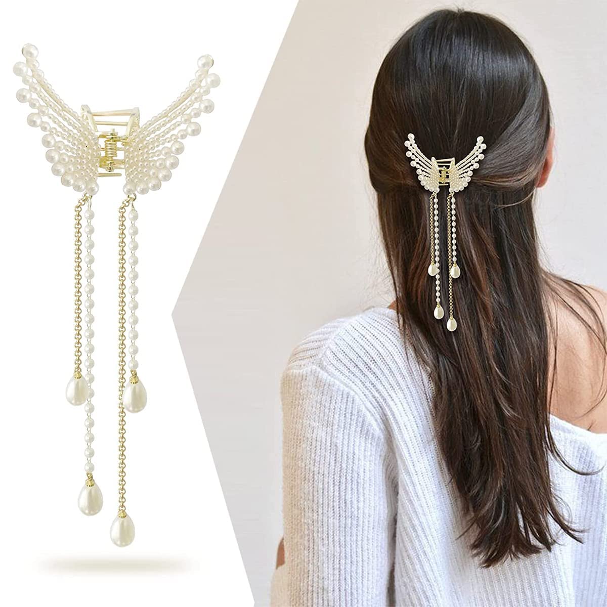 Starvis Pearl Hair Clip - Rhinestone Butterfly Ponytail Claw for Women & Girls | Elegant Wedding Hair Accessory | Perfect for Parties, Prom, Bridal & Special Occasions