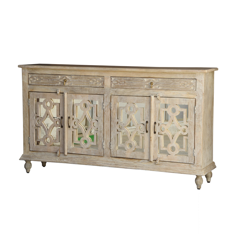 Hand Carved Wooden Sideboard - Rustic Farmhouse Buffet Cabinet with Storage for Dining Room & Living Room | Solid Wood Console Table for Home Decor