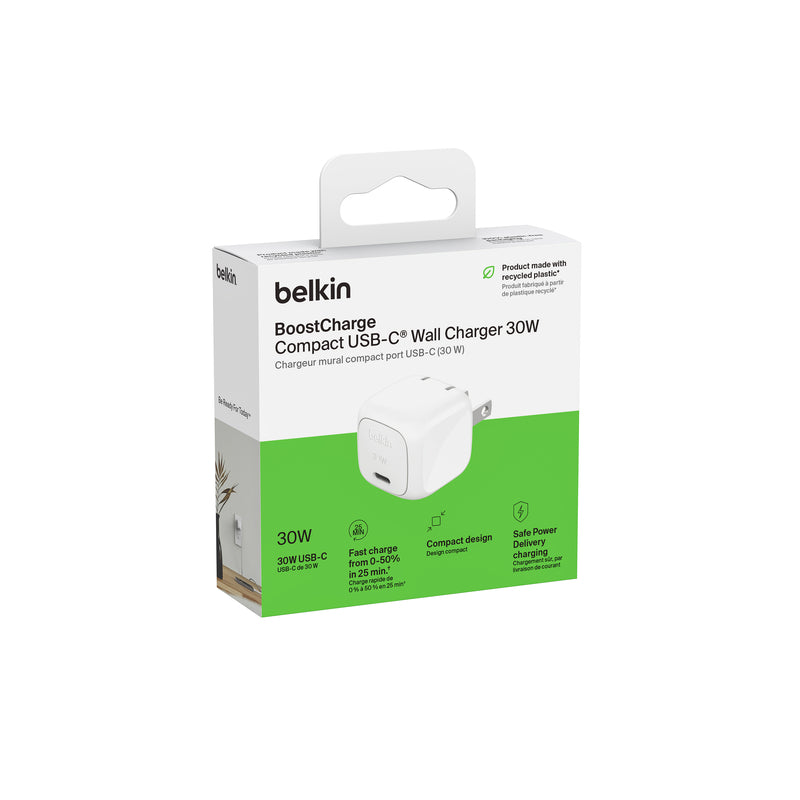 Belkin 30W Wall Adapter - Fast Charging USB-C Power Plug for iPhone, Samsung, Google Pixel - Perfect for Home, Office & Travel Charging