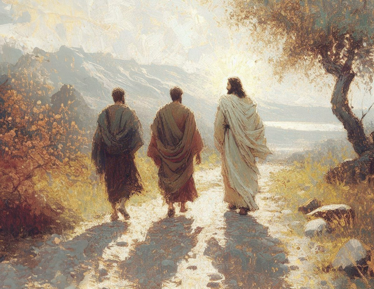 Jesus Went With Them Large Wall Art Gallery Wrap - Inspirational Christian Canvas Print for Home, Church & Office Decor