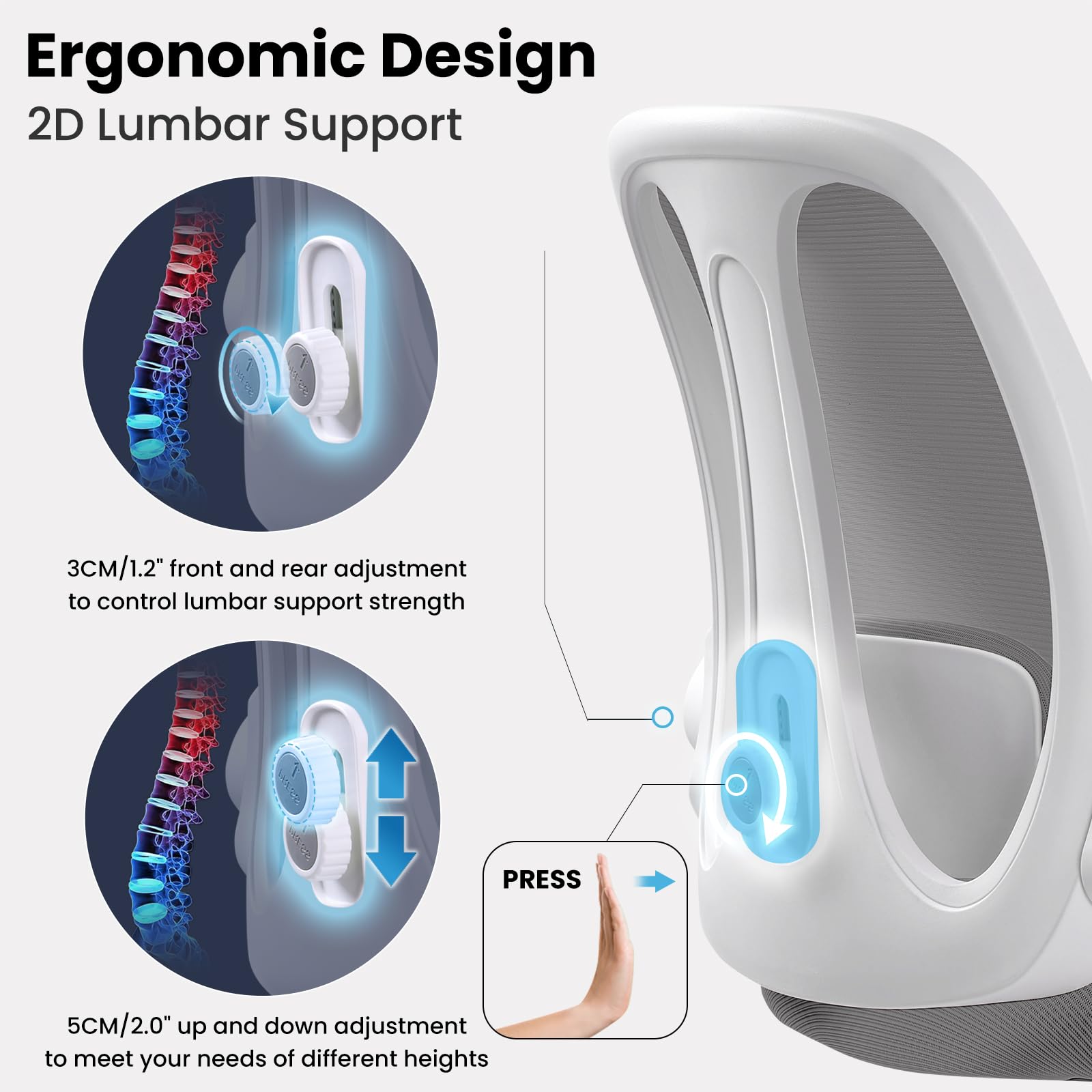 Ergonomic Drafting Chair with Adjustable Lumbar Support & Flip-Up Armrests - Tall Office Stool with Footrest Ring for Standing Desk - Light Gray Executive Computer Chair for Home Office, Studio & Workspace