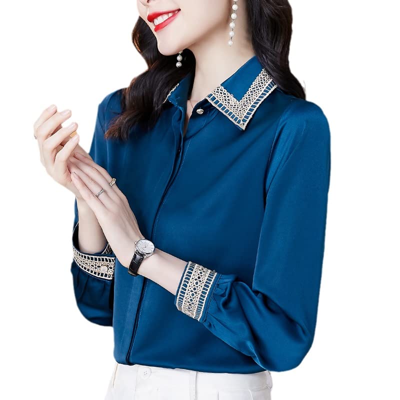 Elegant Women's Long Sleeve Chiffon Blouse with Turn Down Collar - Flowy Casual Shirt Tops for Office, Party & Everyday Wear (Color: A, Size: 2XL)