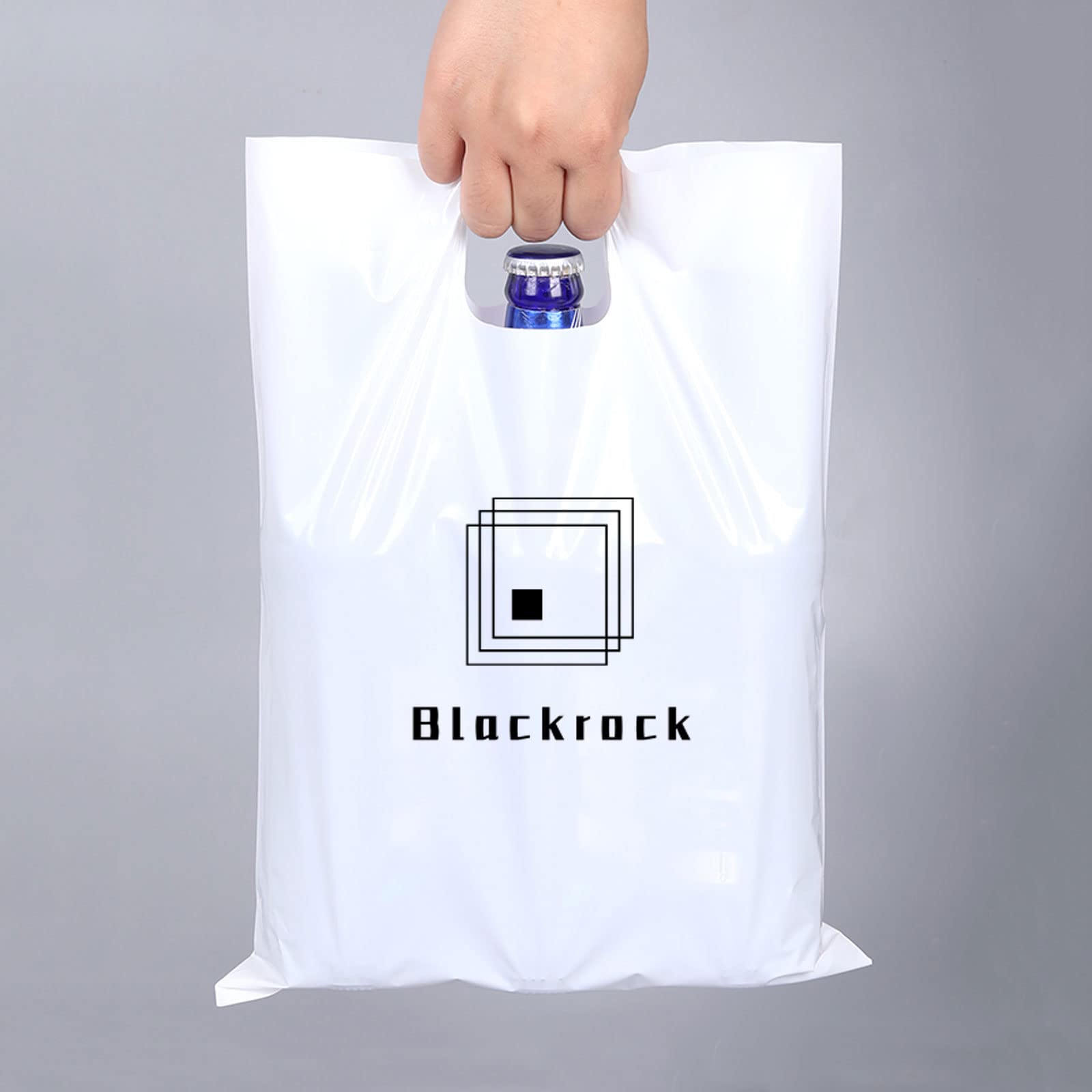 Custom Plastic Bags with Logo - 100 Pack 2.36Mil Personalized Shopping Bags with Die-Cut Handles | Glossy Gift Bags for Small Business, Boutique & Retail | Perfect for Trade Shows, Events, Parties & Brand Promotion (18x22 Inches)