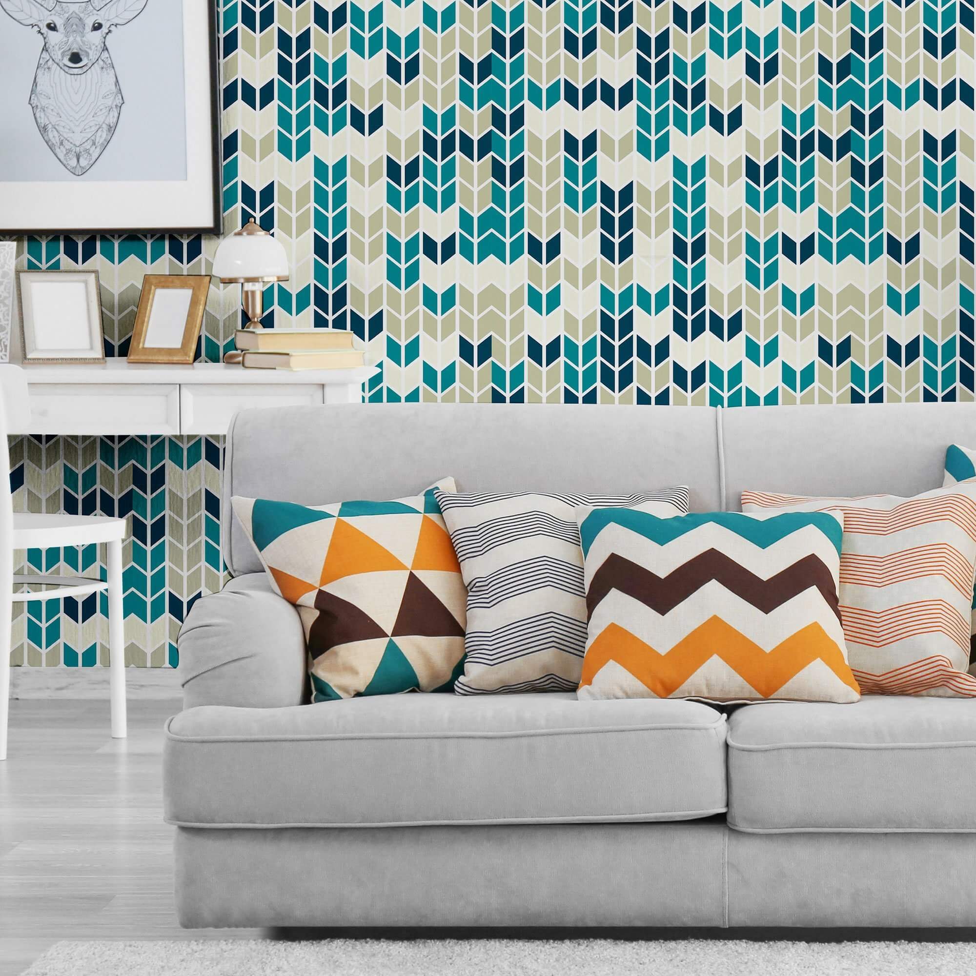 Blue and Beige Diamond Geometric Peel and Stick Removable Wallpaper - Self-Adhesive Decorative Wall Covering for Bedroom, Living Room, and Office Decor