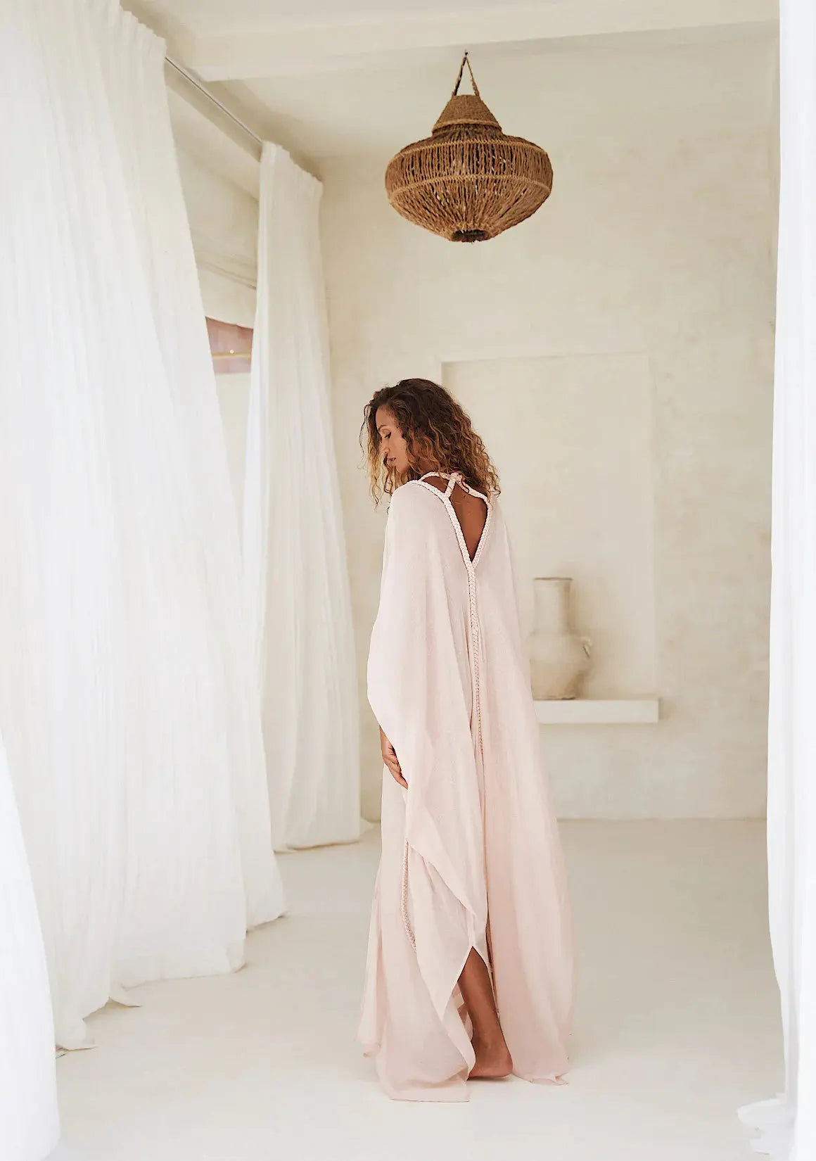 Tan Moodstories Angel Beachwear Tunic Coverup Kimono Maxi Dress - Stylish Summer Coverup for Beach, Pool, Vacation & Boho Fashion
