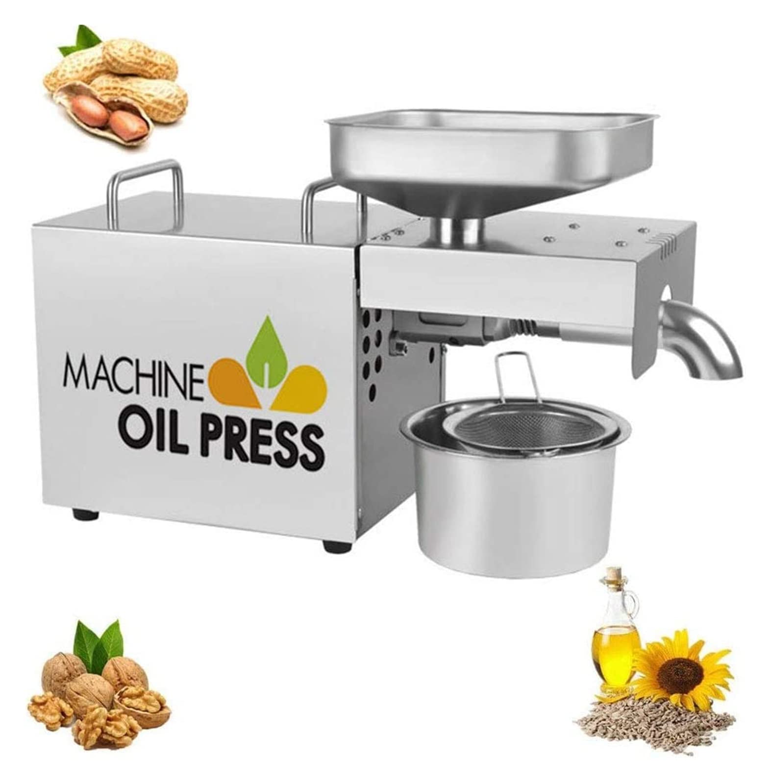 Stainless Steel Automatic Hot/Cold Oil Press Machine - 3-6Kg/H Commercial & Home Use for Olive, Peanut, Sesame, Flaxseed, Perilla, Walnut, Almond Oil Extraction | Perfect for Healthy Cooking, DIY Beauty & Massage Oils