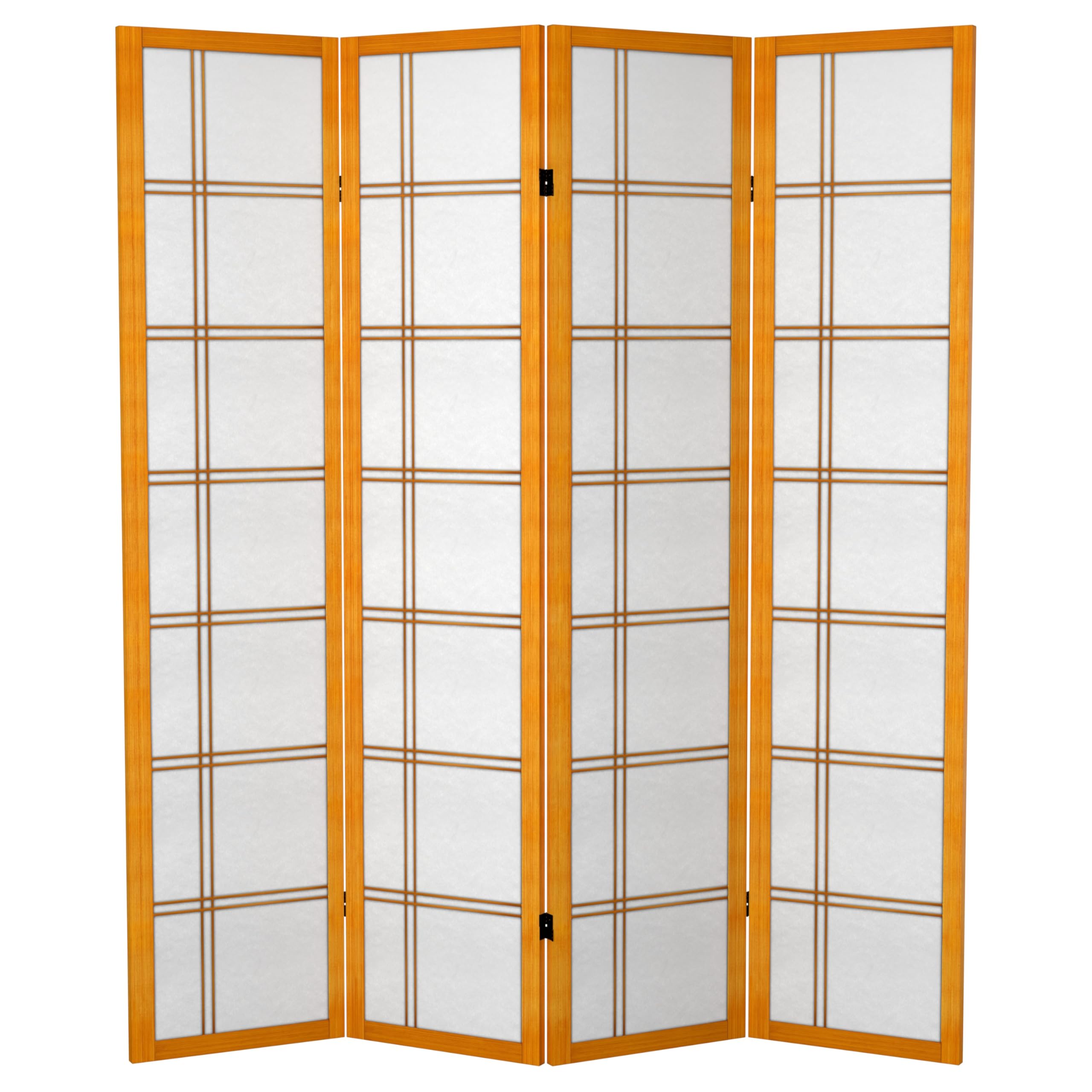 6 ft. Tall Red Lantern Canvas Double Cross Room Divider - Honey Color 4 Panel Folding Screen for Home Decor, Office Partition & Asian-Themed Events