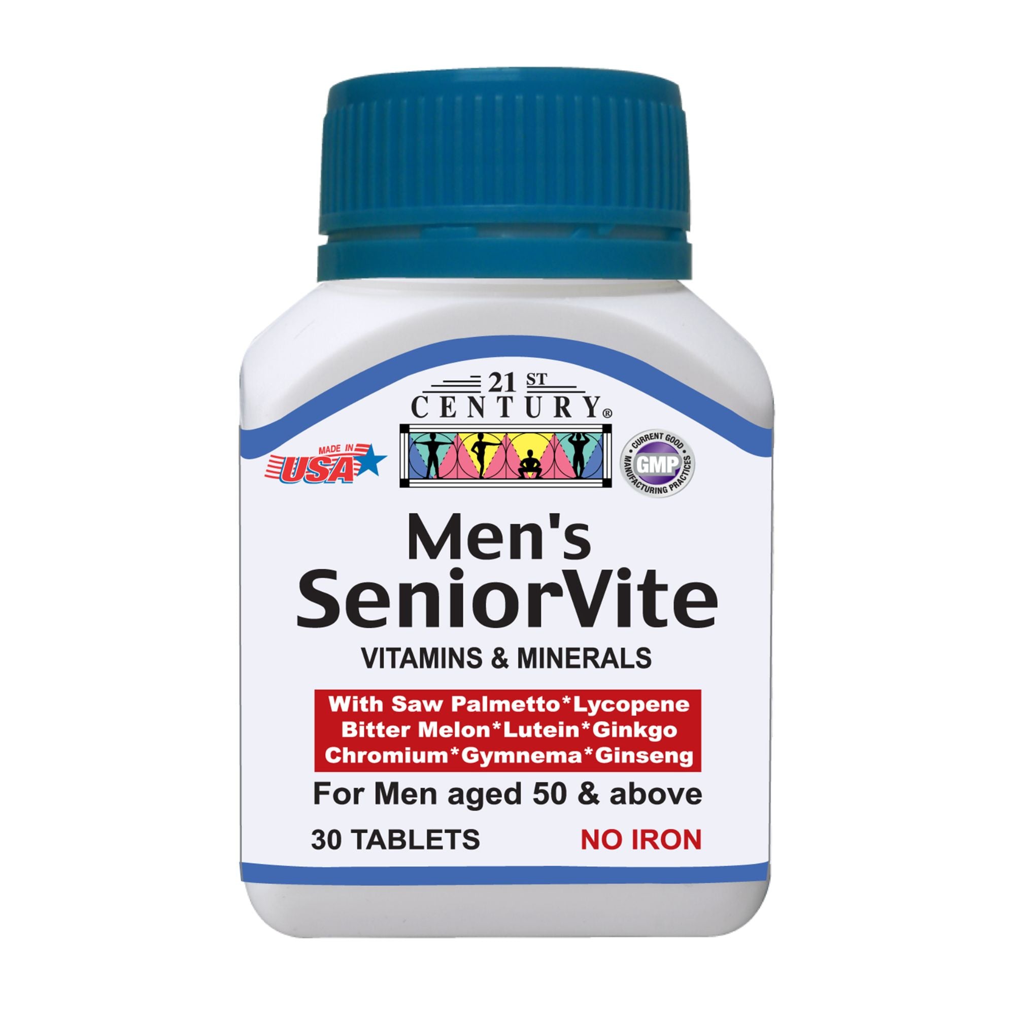 21ST CENTURY Men's SeniorVite Multivitamin - 30 Tablets (Iron-Free) for Active Seniors | Daily Health Support for Men Over 50 | Heart, Bone & Immune System Boost | Perfect for Golfers, Retirees & Active Lifestyles