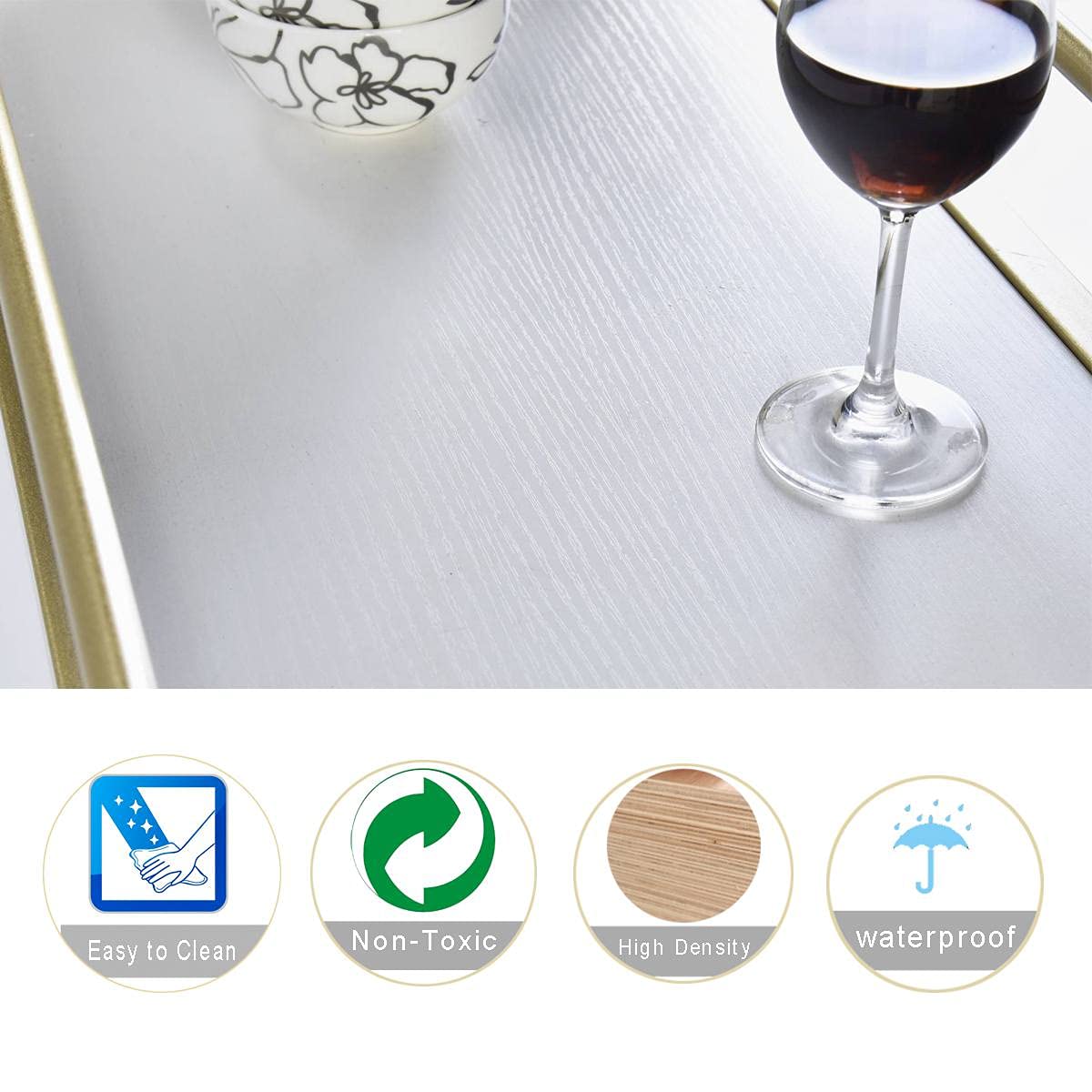 Gold Bar Cart with 3 Shelves - Rolling Wine Glass & Bottle Storage Serving Cart for Kitchen, Living Room, Bar (31.5”W, White) - Perfect for Home Entertaining, Parties & Small Space Storage