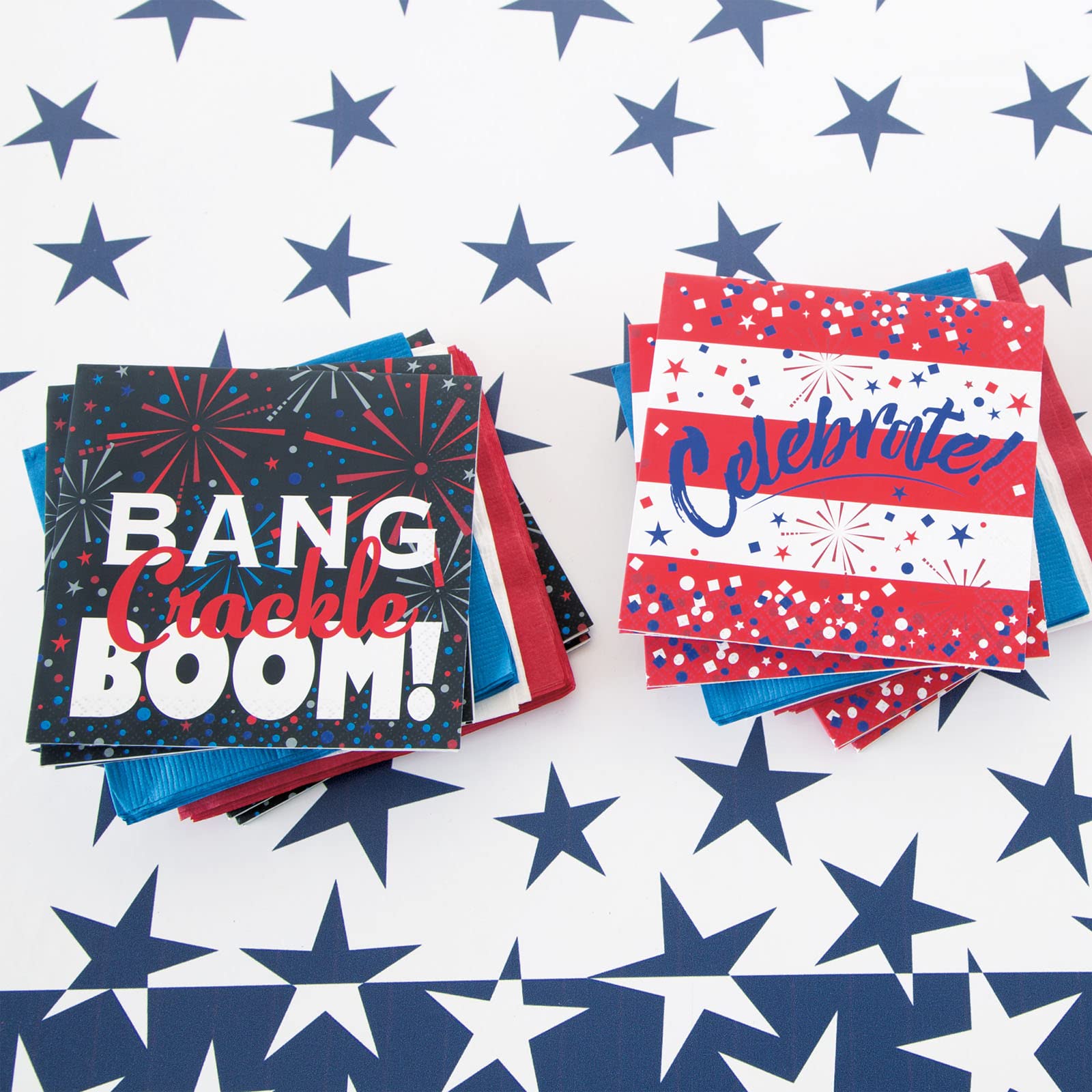 Red White and Blue Patriotic Cocktail Napkins - Set of 64 Beverage Napkins with 4 Americana Designs | Perfect for 4th of July Parties, Memorial Day BBQs & Independence Day Celebrations