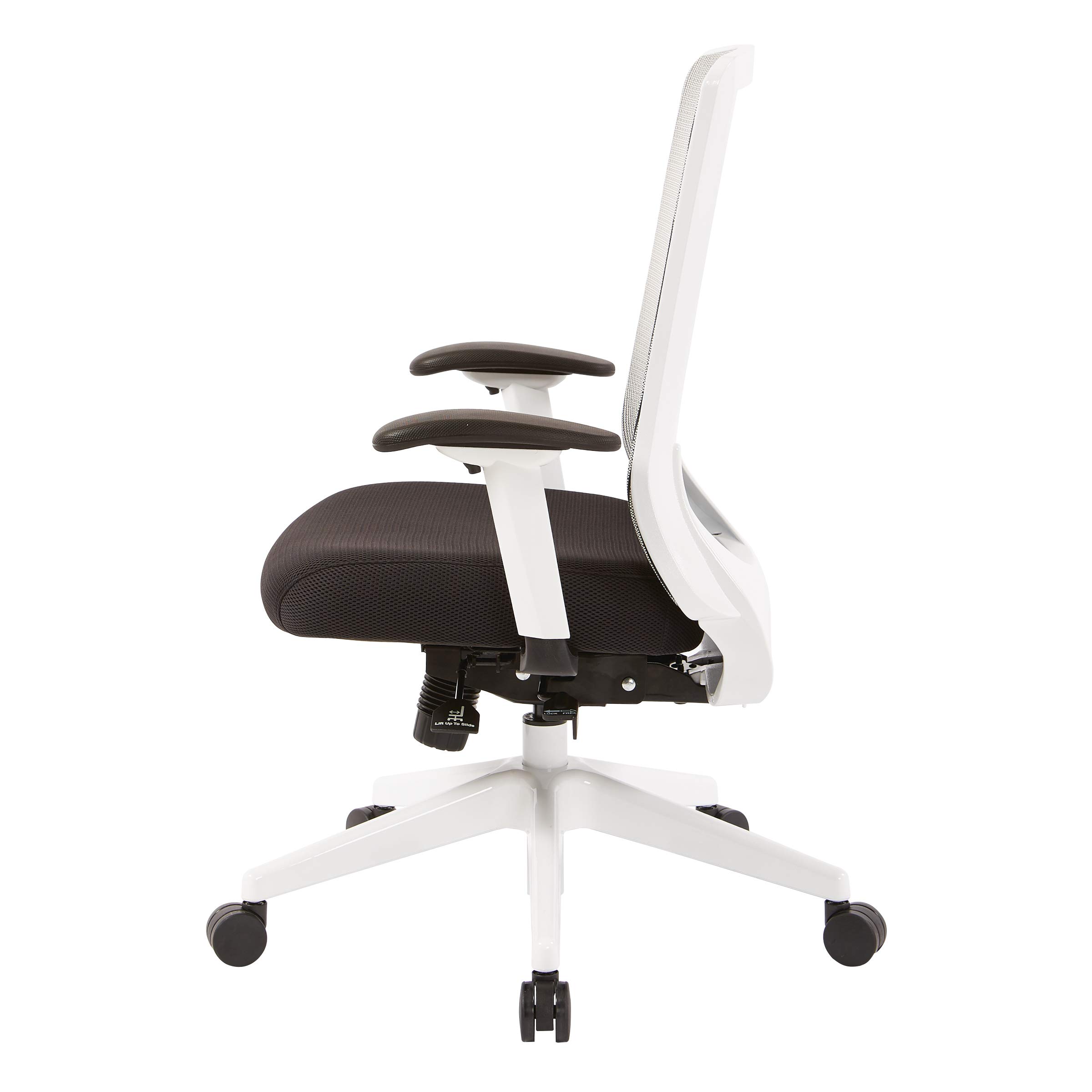 Space Seating 521 Series Ergonomic High Back Mesh Office Chair - Adjustable Height Arms, Seat Slider & Tilt Function - White & Black - Perfect for Home Office, Gaming & Workspace Comfort