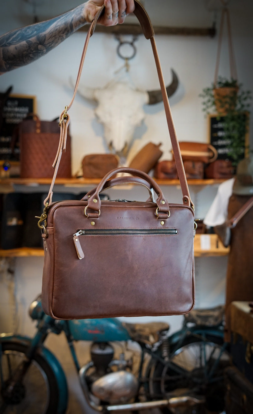 Premium Leather Work Bag for Professionals - Dark Amber Harness - Stylish & Durable Laptop Briefcase for Office, Business Travel & Commuting