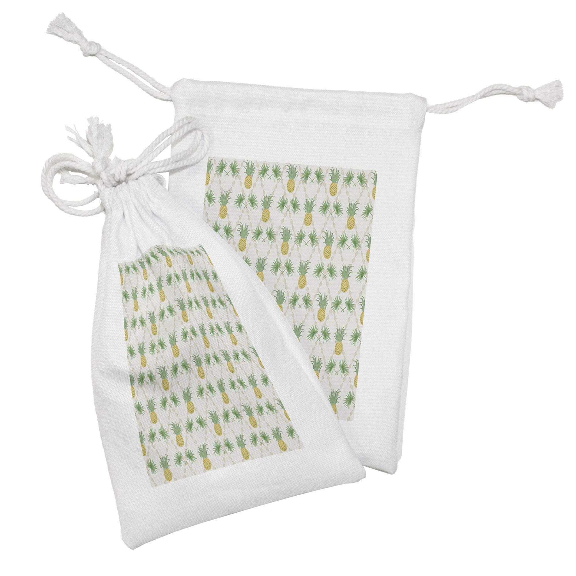 Ambesonne 2-Pack Tropical Fabric Drawstring Pouches - Palm Branches & Pineapples Diamond Pattern Cosmetic Bags (9