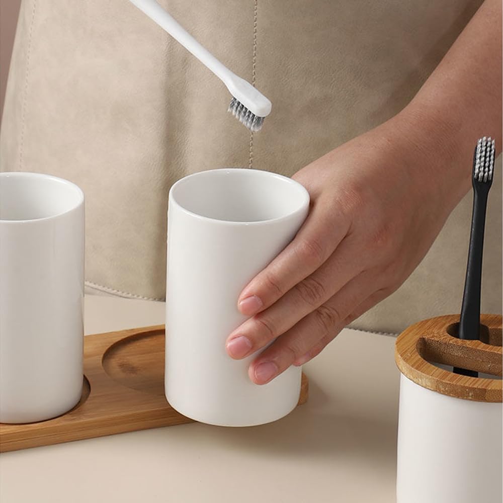 Ceramic Toothbrush Cup for Hotel & Home - Simple Bathroom Mouthwash Cup, Couple Set for Brushing Teeth, Milk & Yogurt Breakfast Cup - White | Perfect for Bathroom, Kitchen & Travel Use