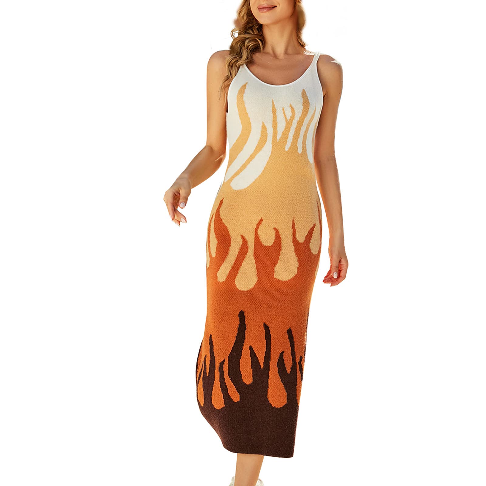 Women's Sexy Sleeveless Summer Dress with Flame Print - Casual Beachwear & Party Outfit for Women | Perfect Gift for Her, Vacation Essentials, Date Night & Summer Fashion