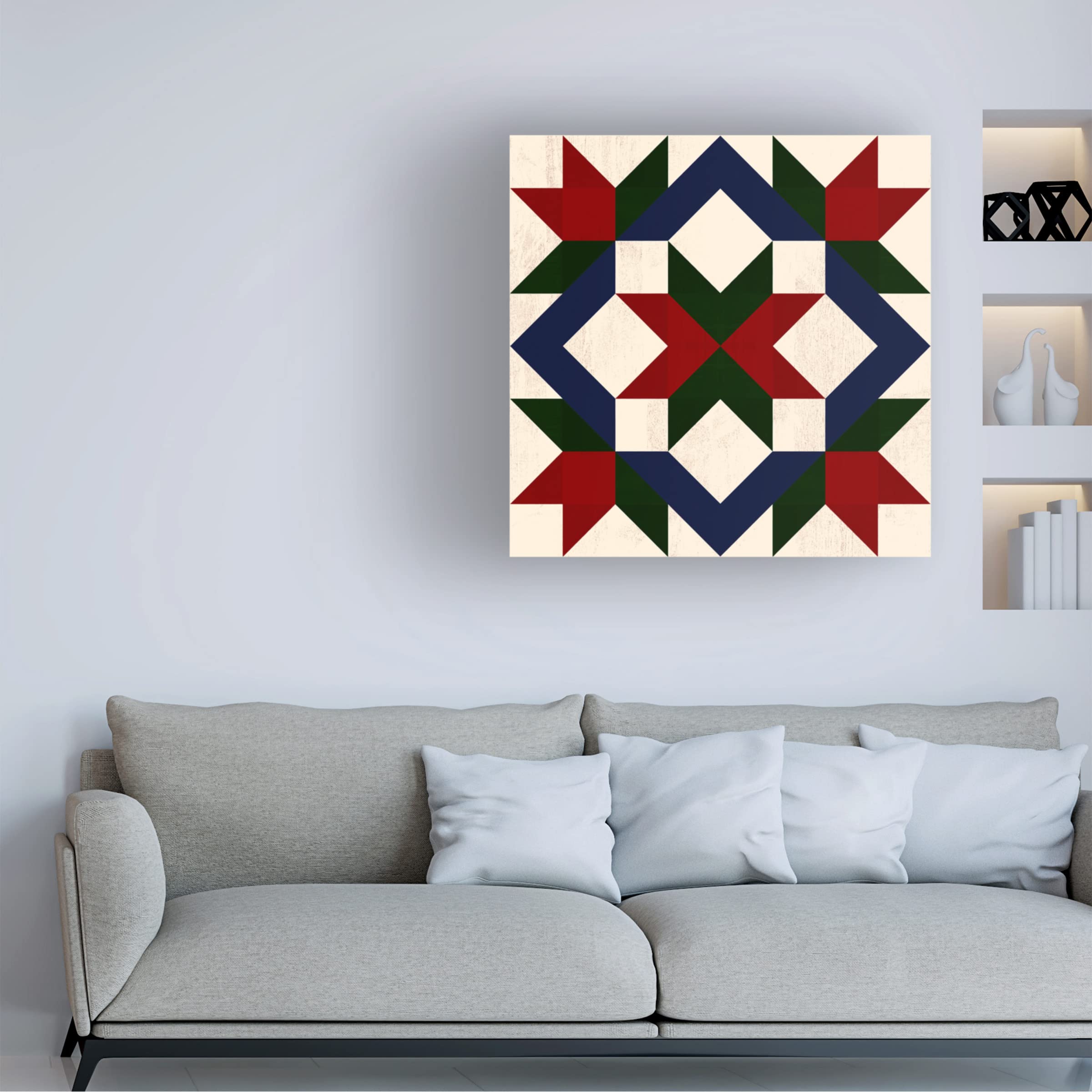 Victoria Barnes 'Christmas Barn Quilt I' Canvas Wall Art Print - Holiday Farmhouse Decor for Living Room, Bedroom & Christmas Home Decoration