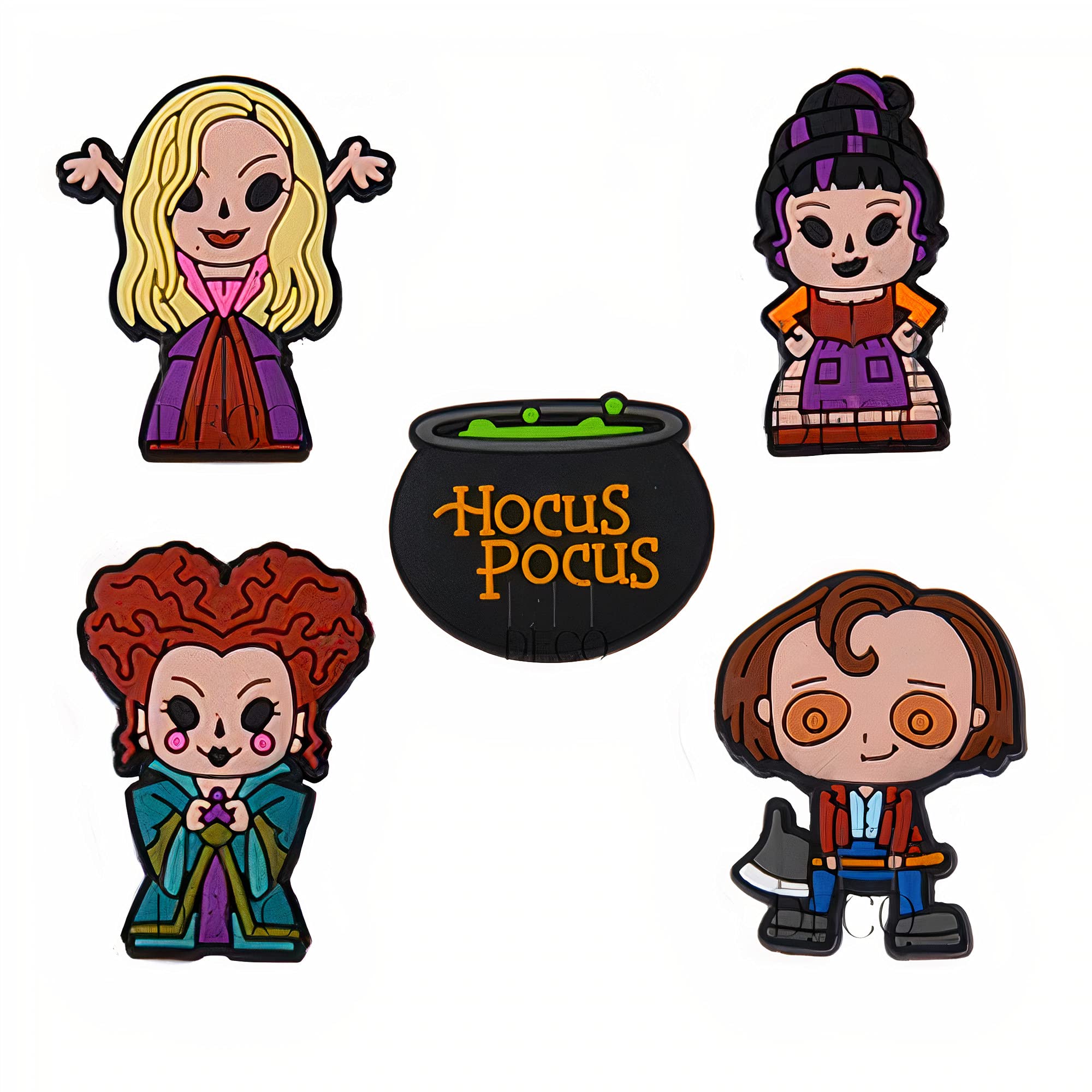 5 PCS Hocus Pocus Croc Shoe Charms - Halloween Jibbitz for Crocs, Clogs & Sandals - Cute Shoe Accessories for Bracelets & Wristbands - Perfect for Halloween Costumes, Parties & Everyday Fashion