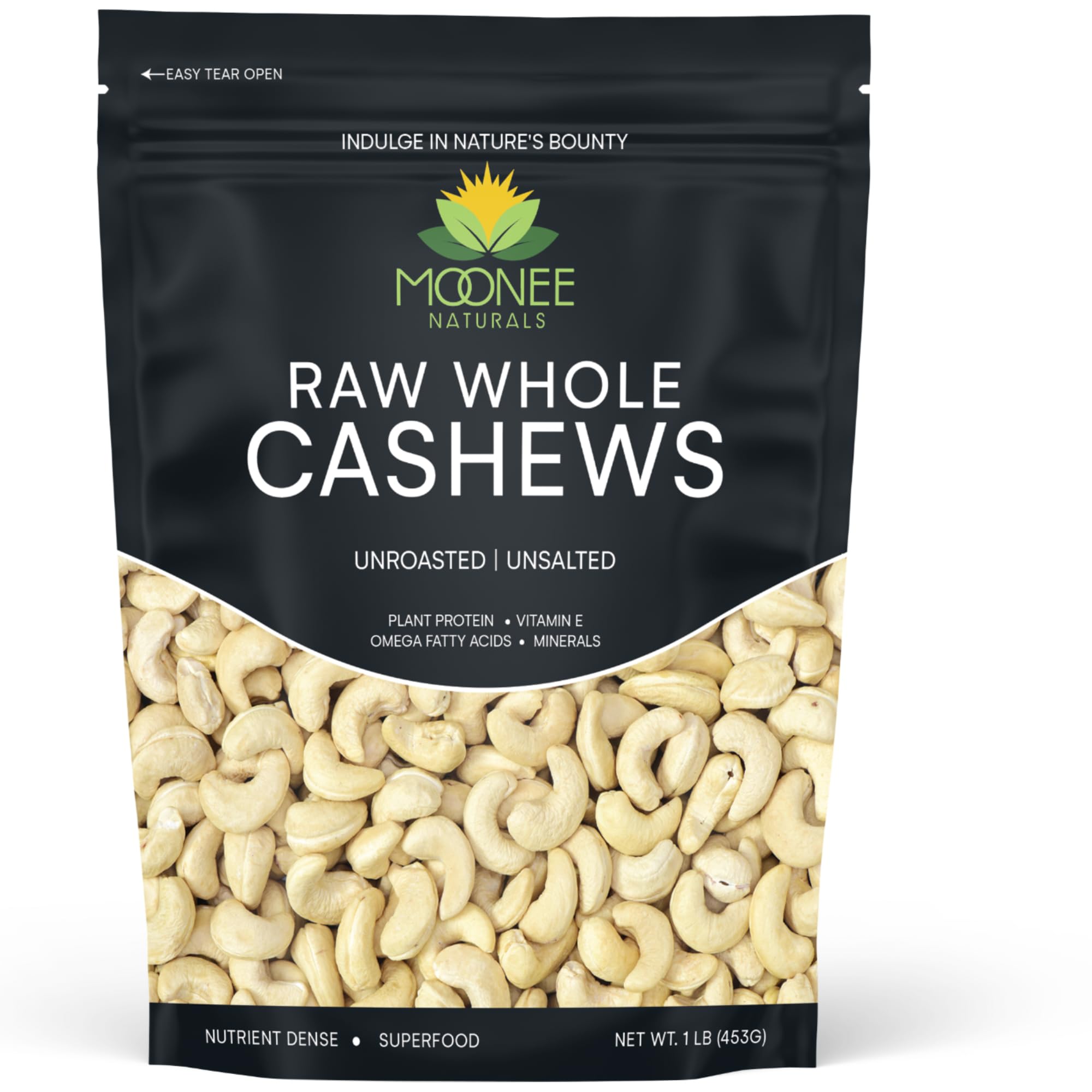 Organic Raw Cashews Unsalted Whole 1 lb (16 oz) | Vegan, Keto & Paleo Friendly Protein Snacks | Non-GMO, 100% Natural Nuts for Cashew Milk, Trail Mix & Baking | Healthy Bulk Snacks for Parties, Office & Home - Moonee Naturals