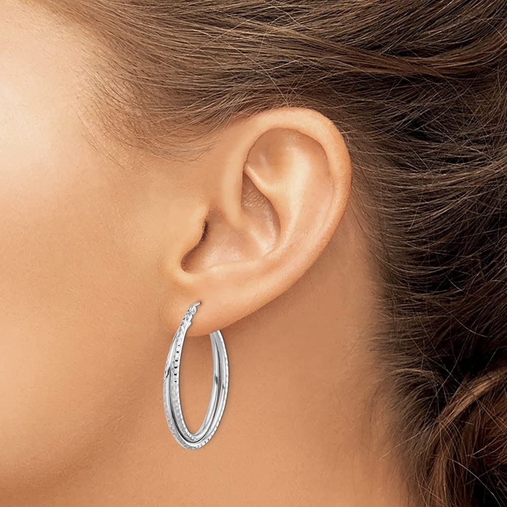 925 Sterling Silver Plated Textured Oval Hoop Earrings for Women - 1.02