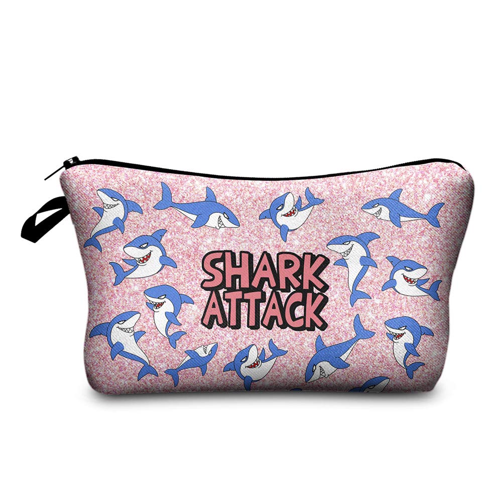 Waterproof Allover Print Makeup Bag - Large Cosmetic Organizer Pouch for Women, Travel Toiletry Bag, Cute Shark Attack Design - Perfect for Travel, Gym & Daily Essentials Storage