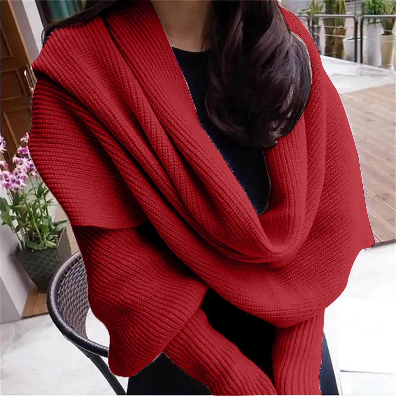 2024 Women's Chunky Knit Sweater Scarf with Sleeves - Warm Winter Cable Wrap Shawl - Black Friday Deals & Clearance - Perfect for Cold Weather Outfits, Holiday Gifts and Cozy Indoor Wear