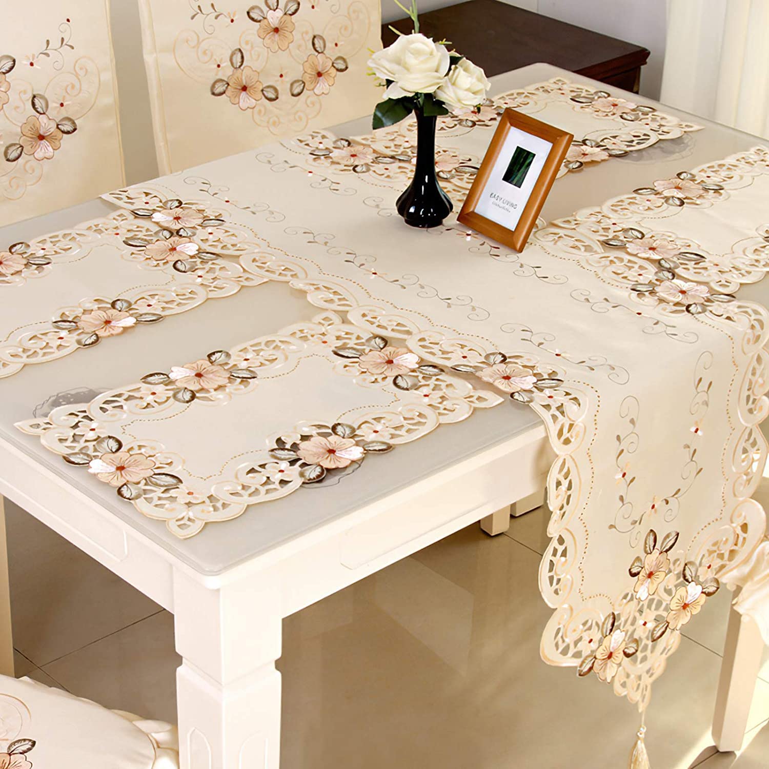 Luxury Embroidered Polyester Table Runners - Elegant Country Style Table Linens for Wedding, Outdoor Party & Home Decor - Perfect for Dining Table, Buffet & Special Event Decorations
