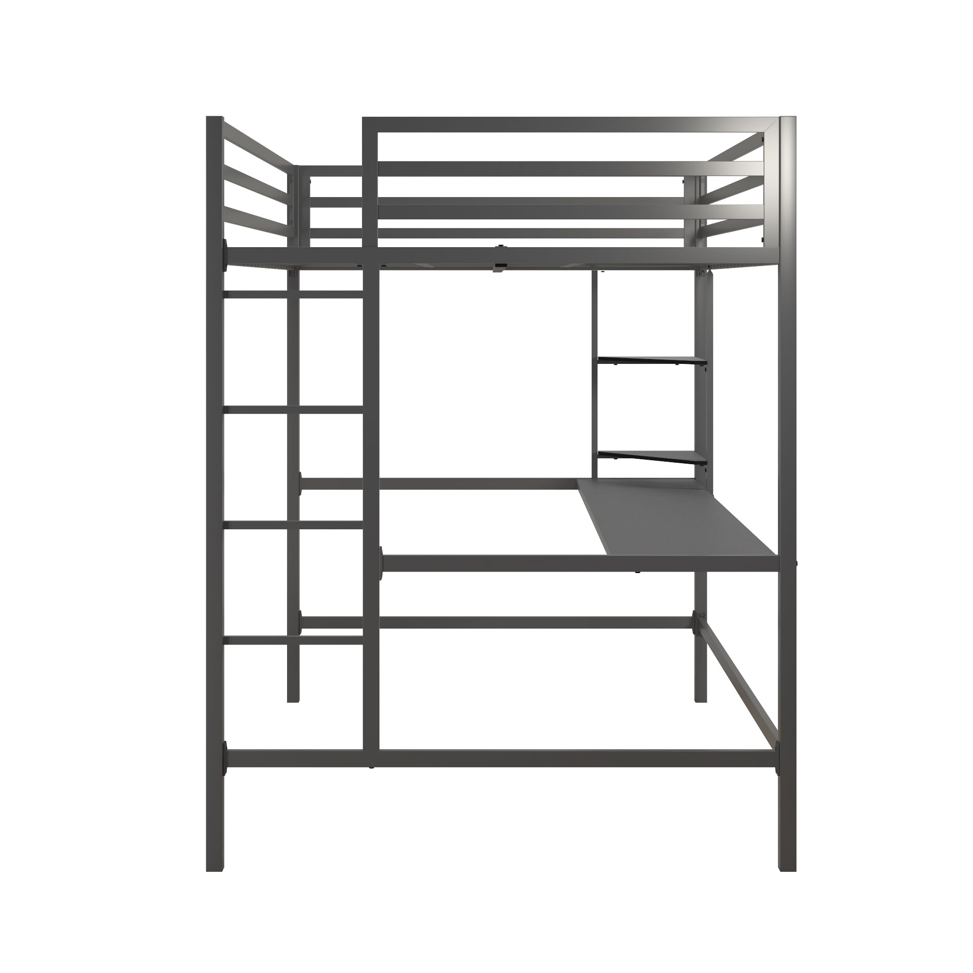 Novogratz Maxwell Metal Full Loft Bed with Built-in Desk & Shelves - Space Saving Gray/Black Bed Frame for Small Rooms, Dorms & Apartments