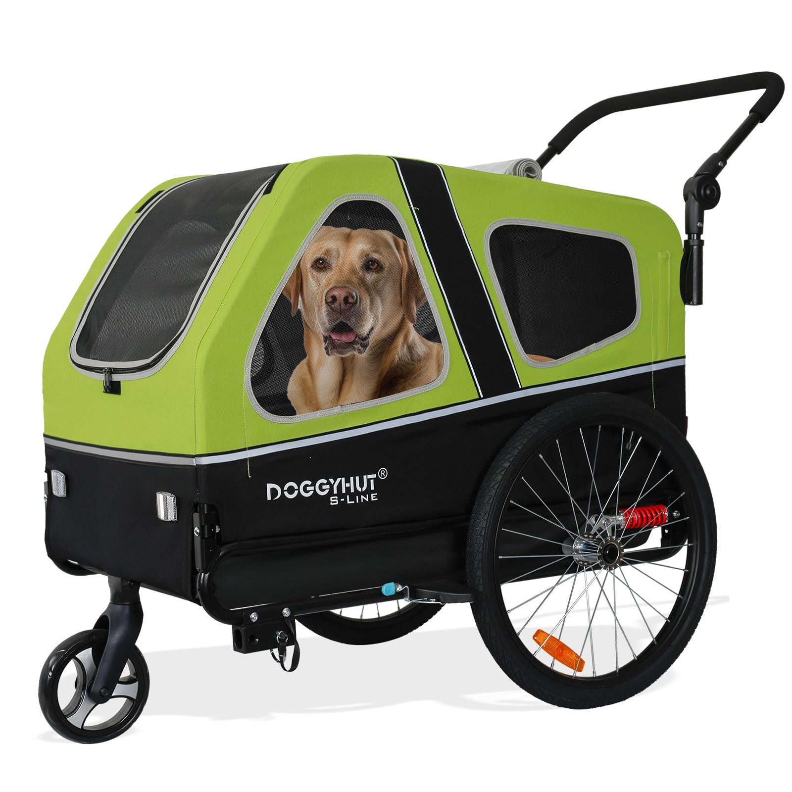 DOGGYHUT® S-Line XL Pet Bike Trailer & Stroller for Large Dogs Up to 100 lbs - Foldable Dog Cart with Suspension Wheels, Low Center Gravity & Parking Brake - Perfect for Cycling, Jogging & Outdoor Adventures with Your Dog