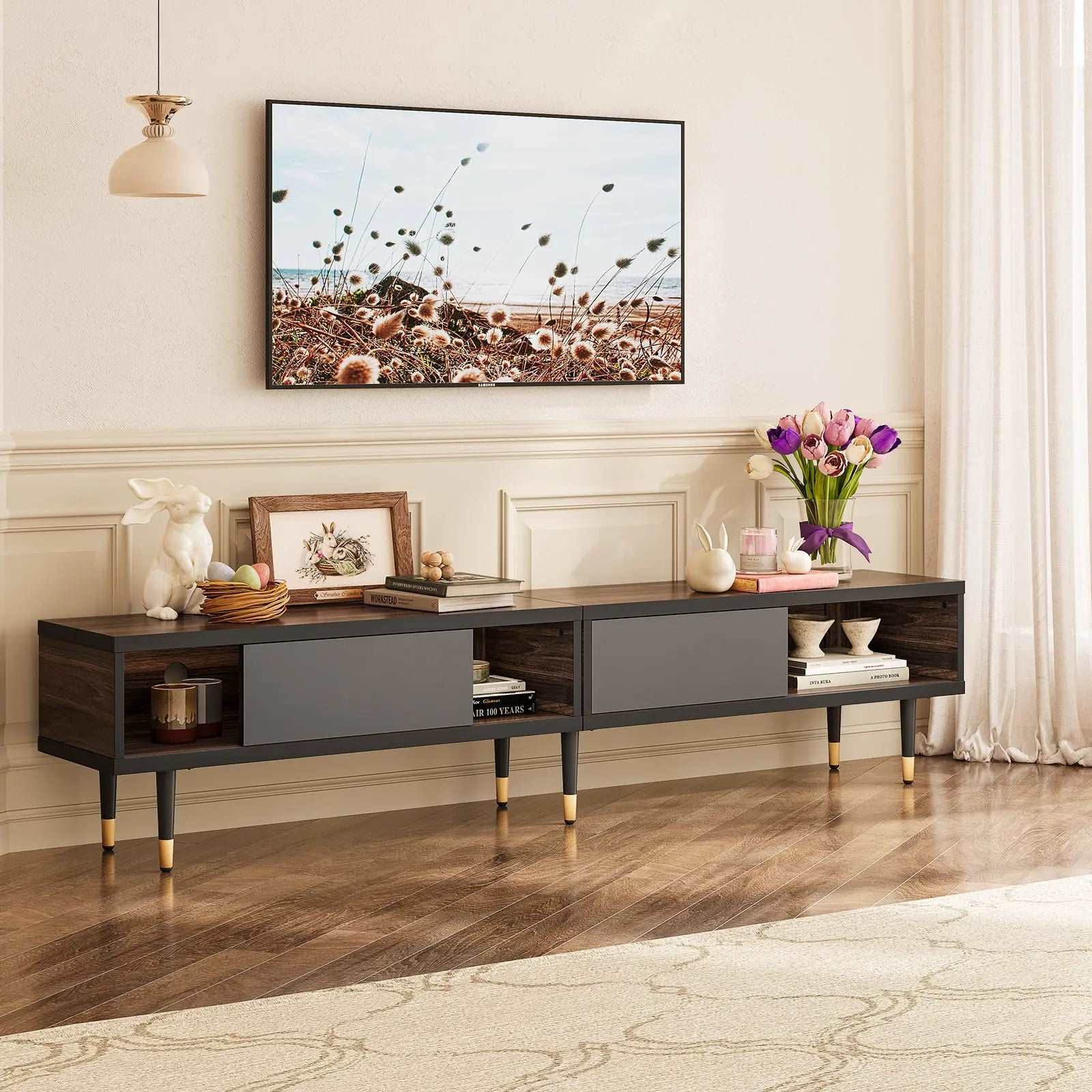 Bestier Mid Century Modern TV Stand for 85 inch TVs - 2-in-1 Long Entertainment Center TV Cabinet with Storage for Living Room, Home Theater & Family Room