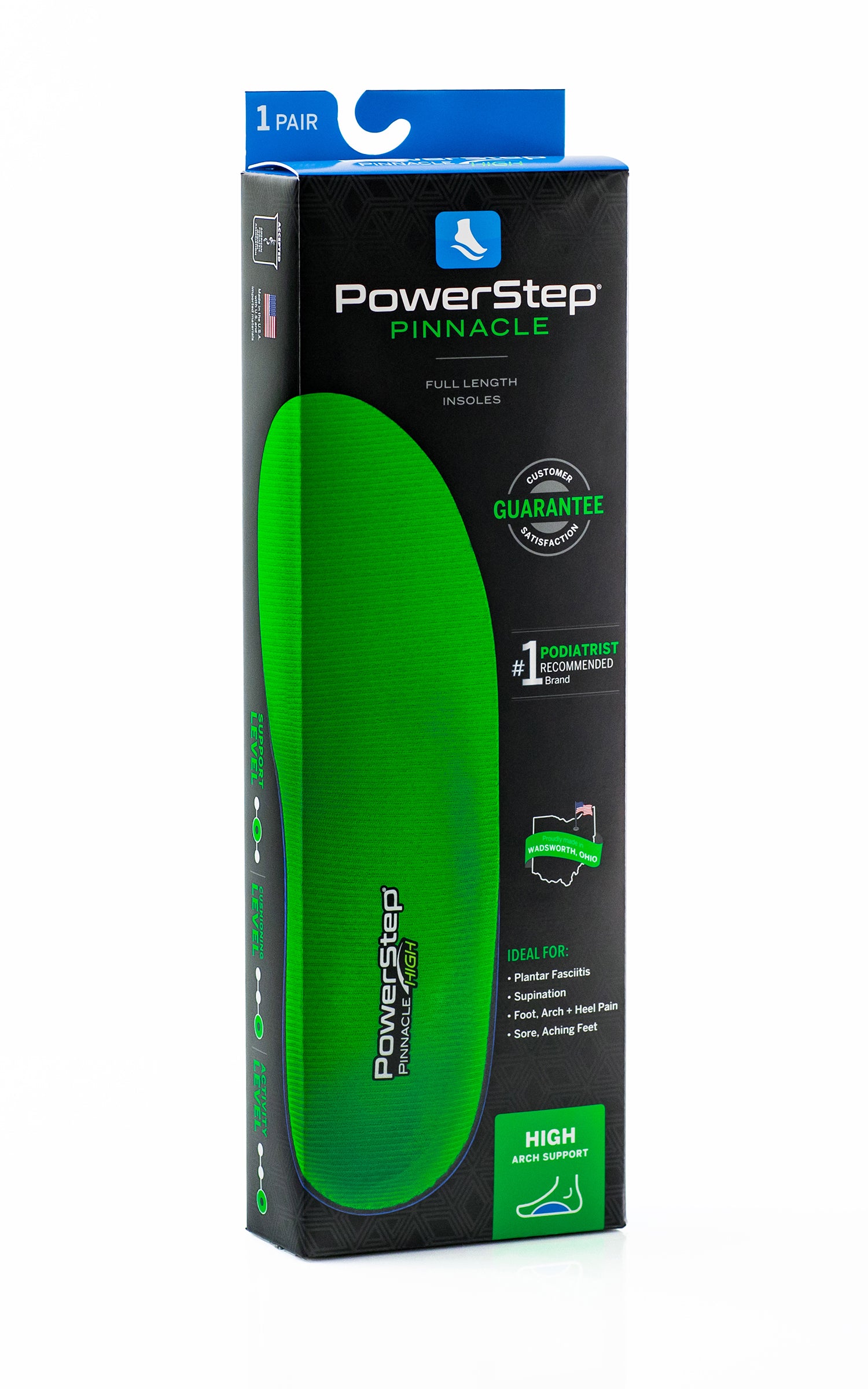 Powerstep Pinnacle High Arch Support Insoles for Plantar Fasciitis Relief - Orthotic Shoe Inserts for Running, Walking & Standing All Day