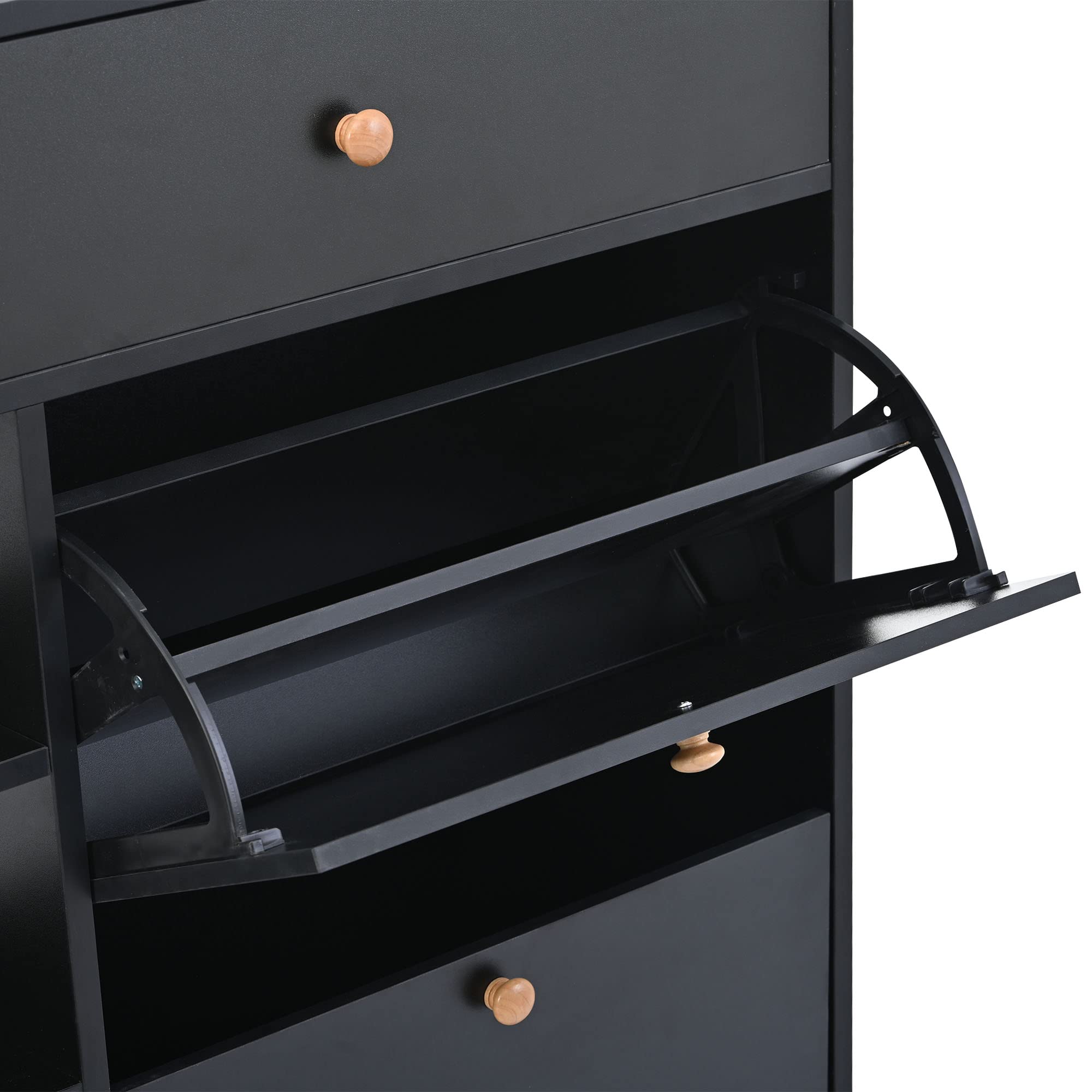 4-Tier Shoe Cabinet with Flip Drawers - Freestanding Shoe Storage Organizer for Entryway, Hallway & Closet - Space Saving Black Shoe Rack for Sneakers, Boots & Sandals - Perfect for Small Apartments & Mudrooms