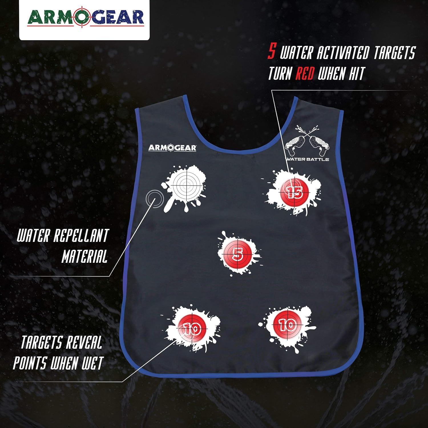 ArmoGear Water Target Vests & Guns - Outdoor Summer Toys for Kids 8+ | Backyard Water Play Fun
