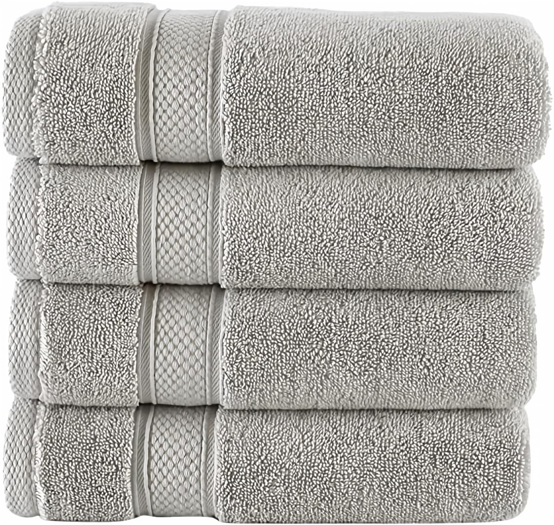 Premium Luxury Linen Turkish Bath Towel Set - 4 Piece Hotel Quality Washcloths for Bathroom & Spa (Mirage Grey) | Soft Absorbent Quick-Dry Towels for Home, Gym, Beach & Travel