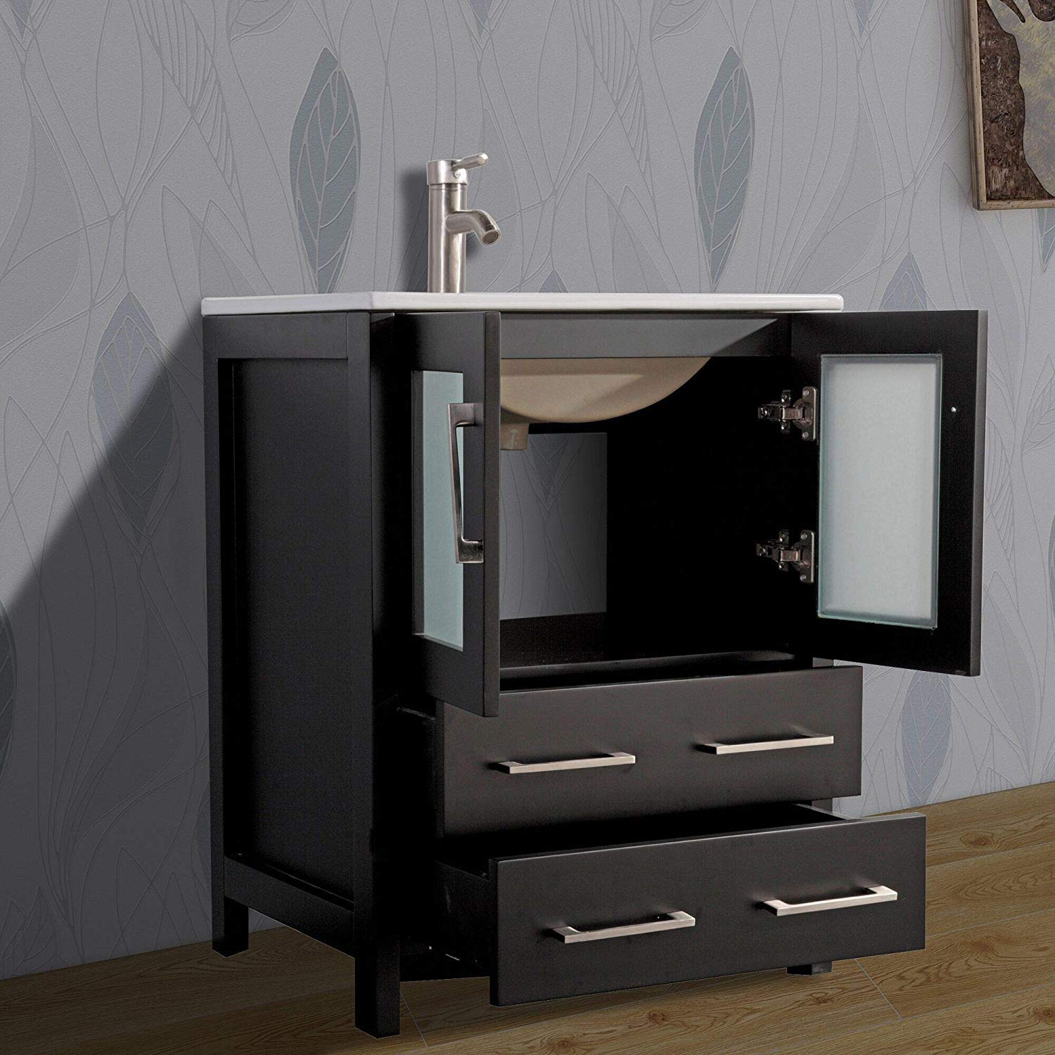 Vanity Art 84 Inch Double Sink Bathroom Vanity Set with Ceramic Top & 2 Mirrors - 13 Dovetail Drawers, Brushed Nickel Handles - Perfect for Modern Bathrooms, Master Baths & Small Space Solutions (VA3024-84-E)