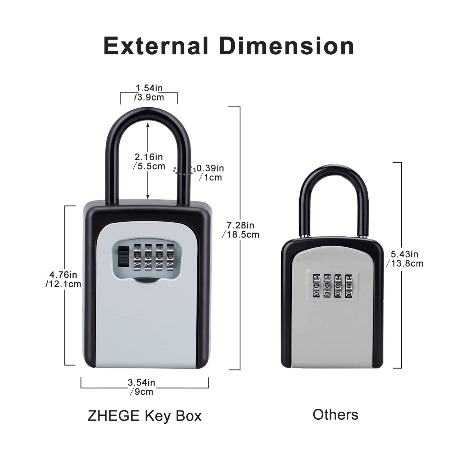 ZHEGE 4-Digit Combination Key Lock Box - Resettable Portable Key Safe for Door Knob, Realtors & Contractors (Gray) | Secure Key Storage for Home, Office & Outdoor Use