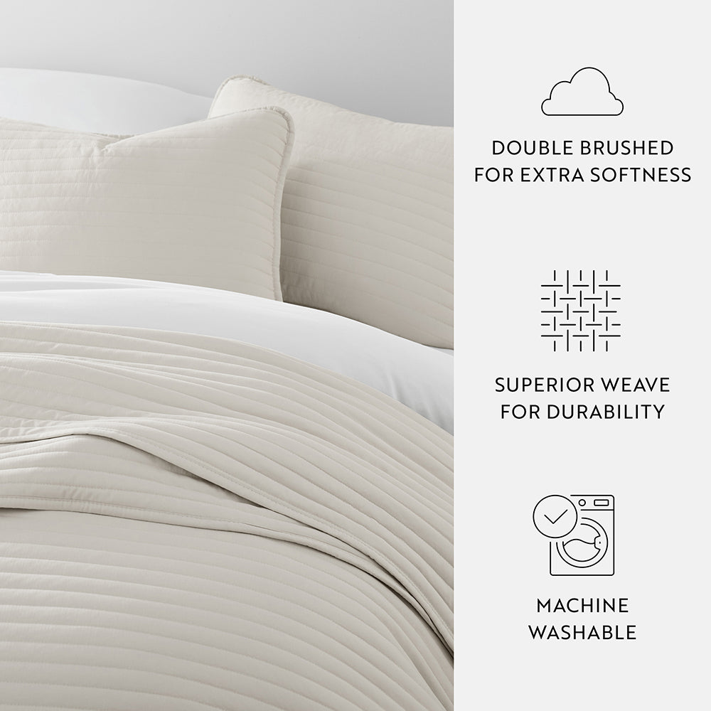 3 Piece Stripe Stitch Quilted Coverlet Set - Soft Bedspread for Queen/King Size Beds - Perfect for Guest Rooms, Master Bedrooms & Cozy Home Decor